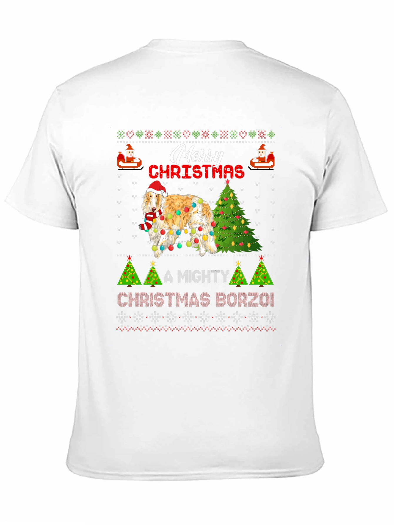 Merry Christmas Borzoi Dog Ugly Christmas T-Shirt