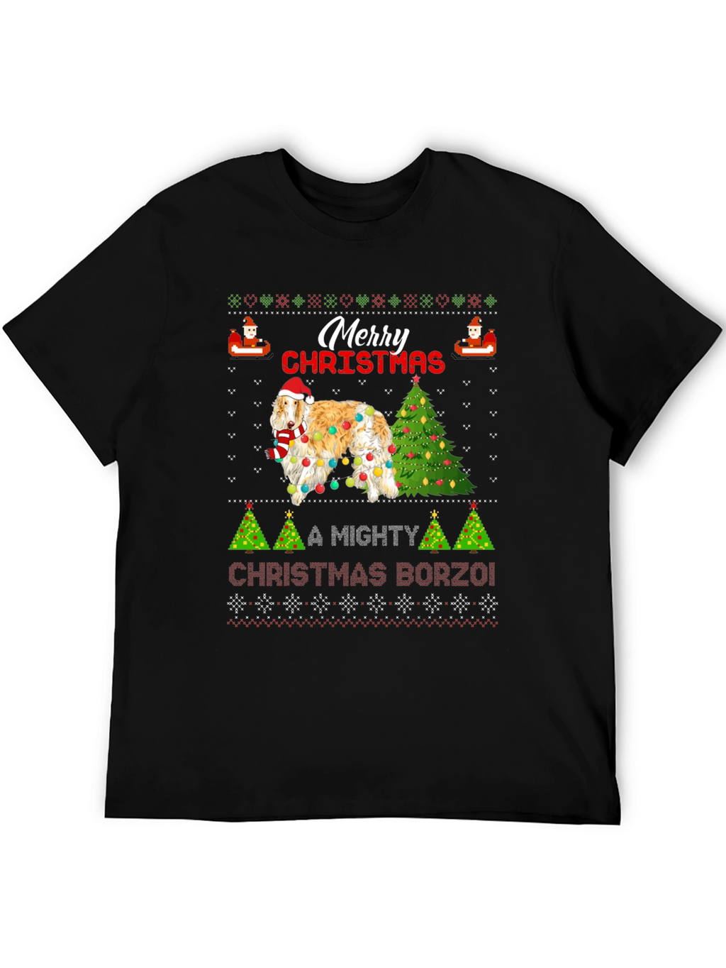 Merry Christmas Borzoi Dog Ugly Christmas T-Shirt