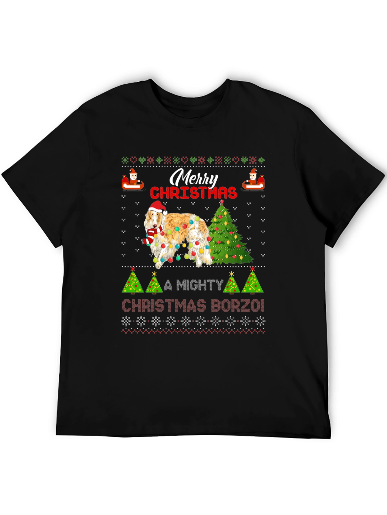 Merry Christmas Borzoi Dog Ugly Christmas T-Shirt