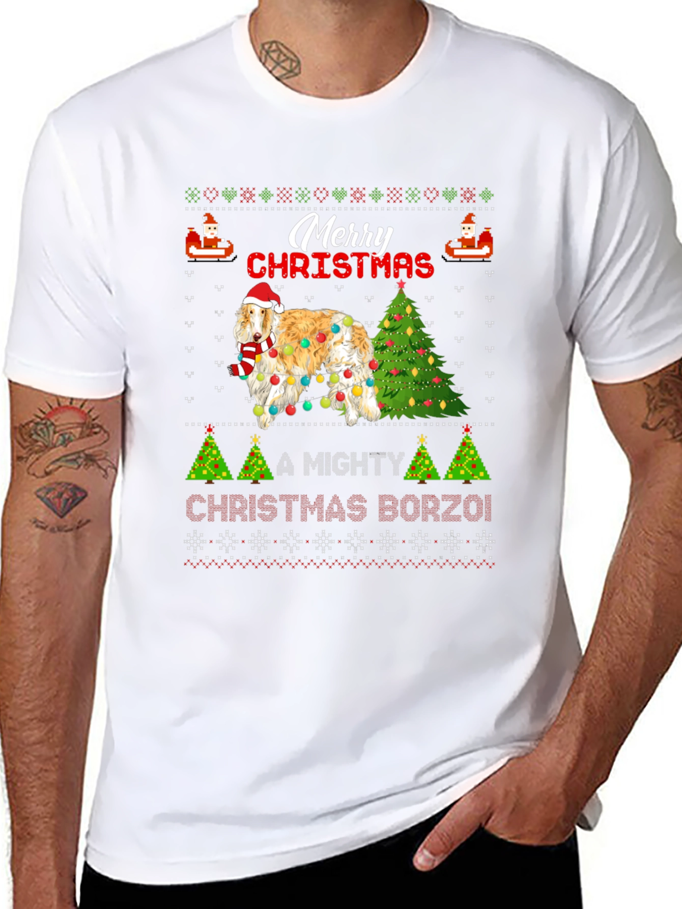 Merry Christmas Borzoi Dog Ugly Christmas T-Shirt