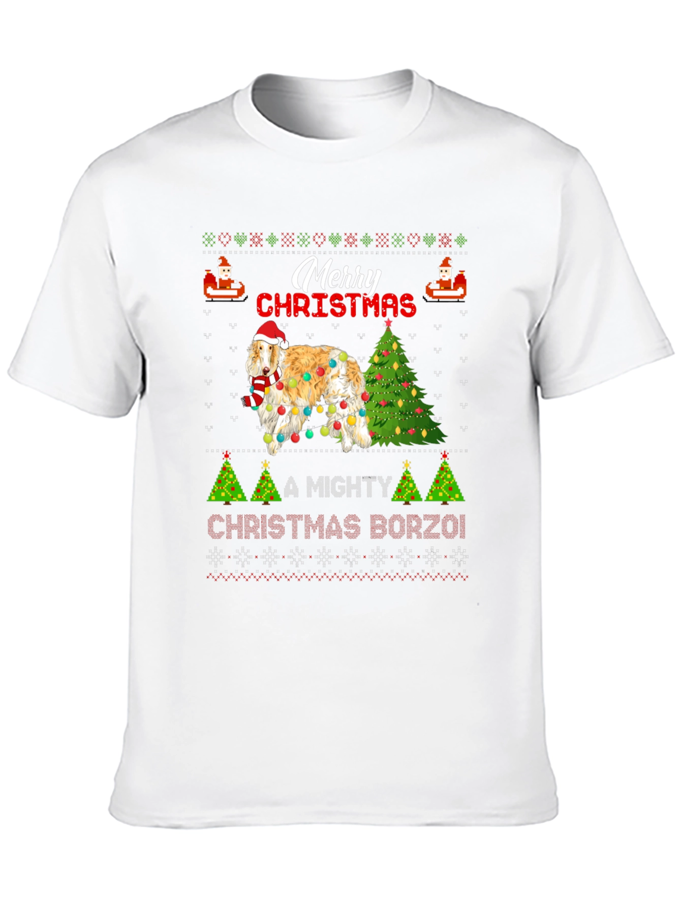 Merry Christmas Borzoi Dog Ugly Christmas T-Shirt