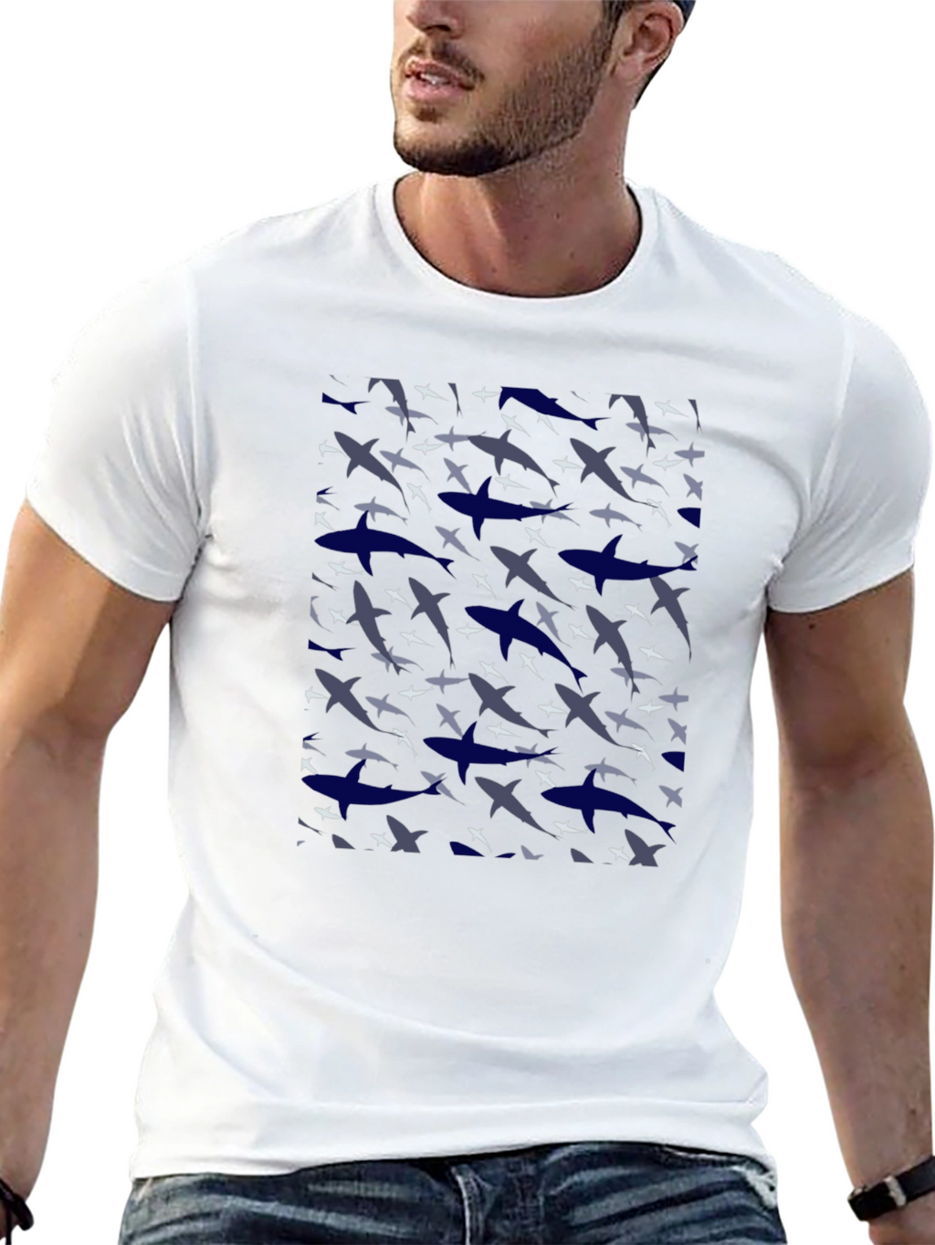 Shark Camo Print Black T-Shirt