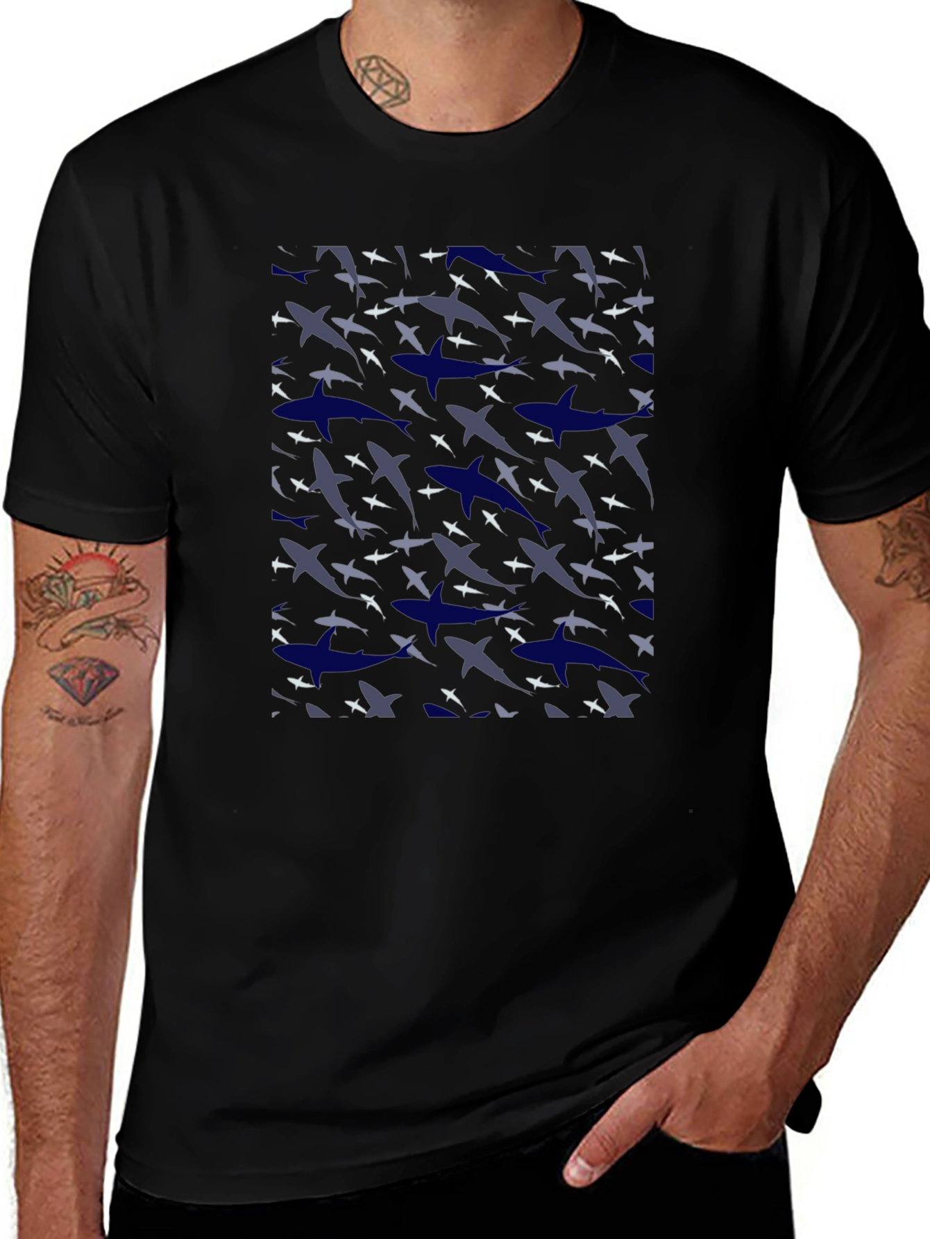 Shark Camo Print Black T-Shirt