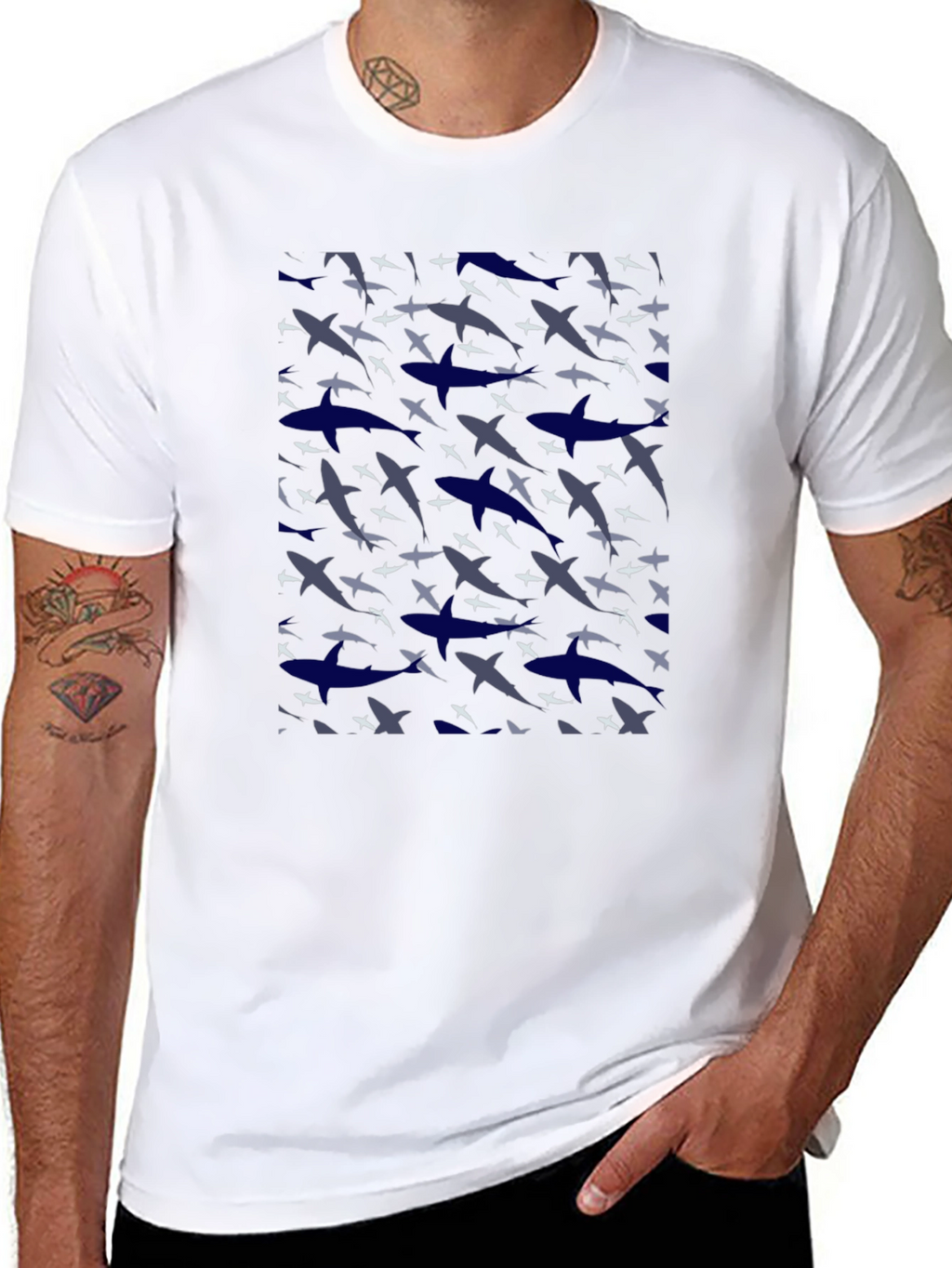 Shark Camo Print Black T-Shirt