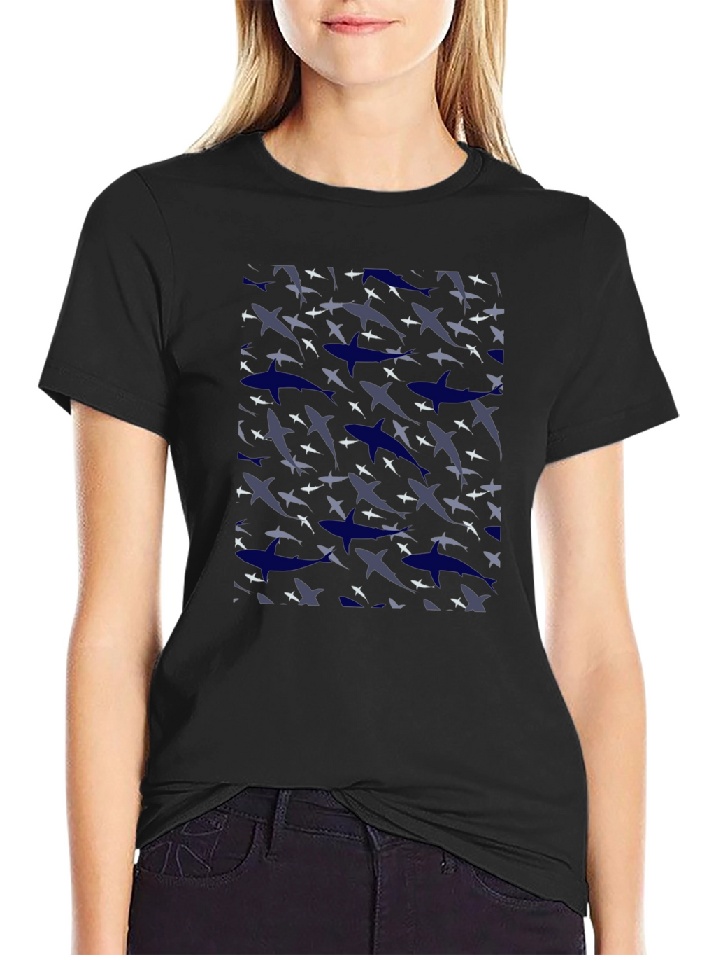 Shark Camo Print Black T-Shirt