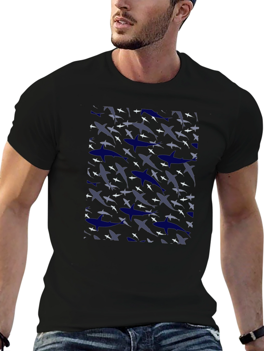 Shark Camo Print Black T-Shirt