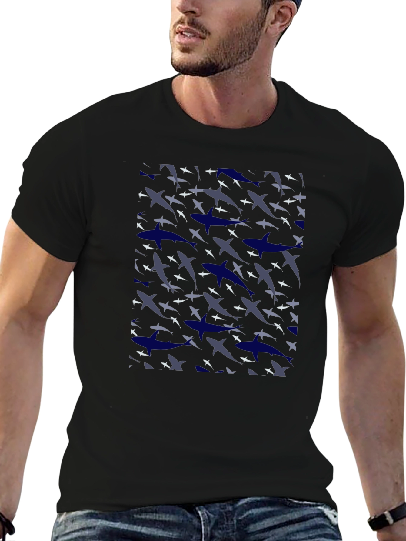 Shark Camo Print Black T-Shirt