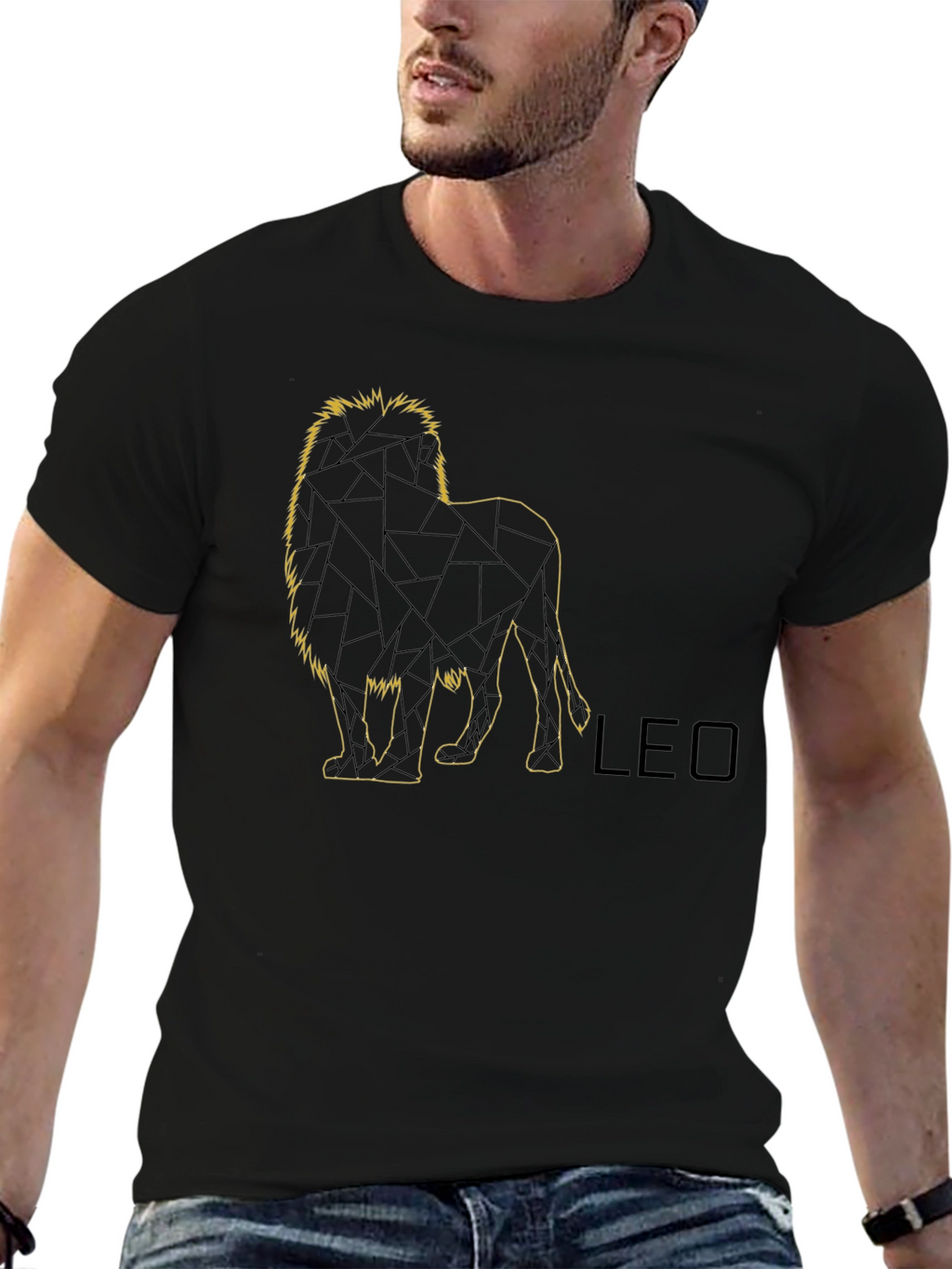 LEO Geometric Lion Graphic Tee - Black