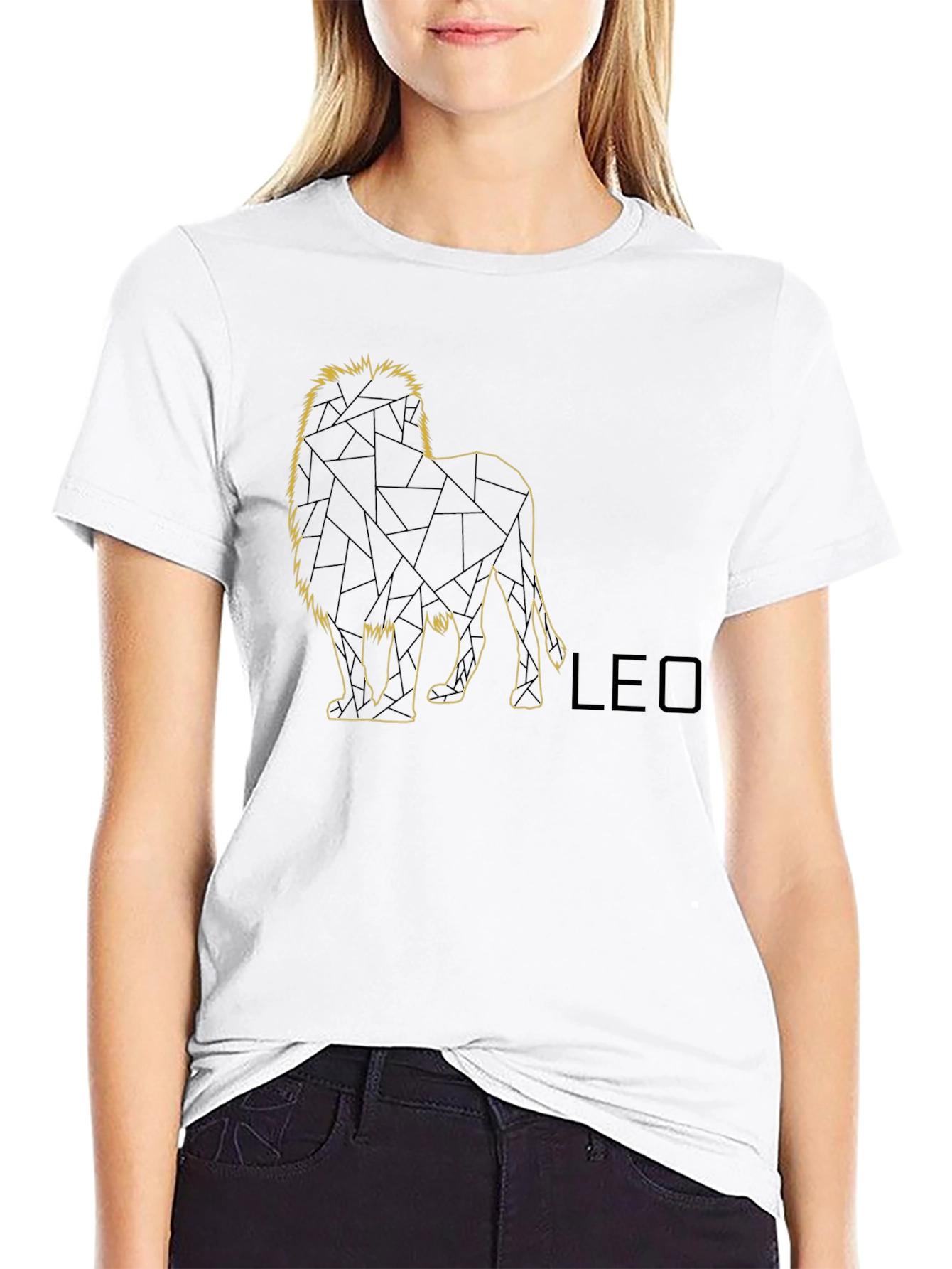 LEO Geometric Lion Graphic Tee - Black