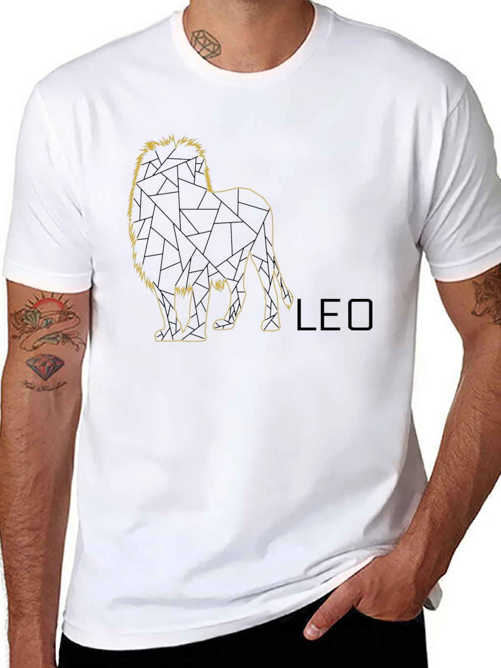 LEO Geometric Lion Graphic Tee - Black