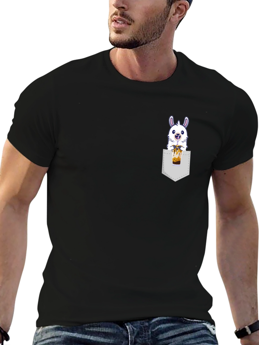 Llama Bubble Tea Pocket T-Shirt - Cute & Fun