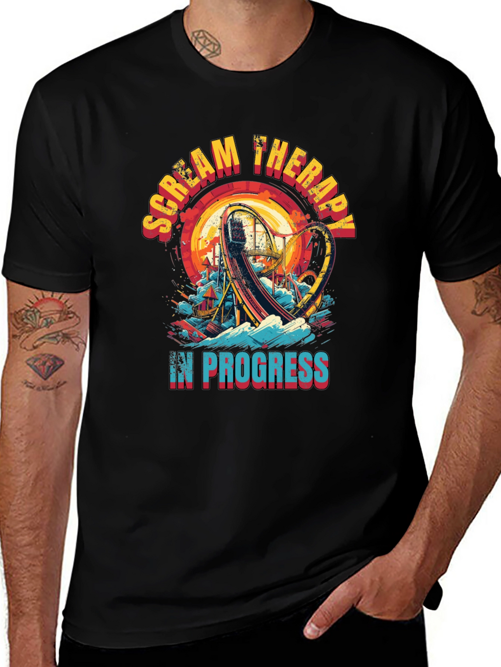 Scream Therapy T-Shirt: Roller Coaster Thrill Ride Design