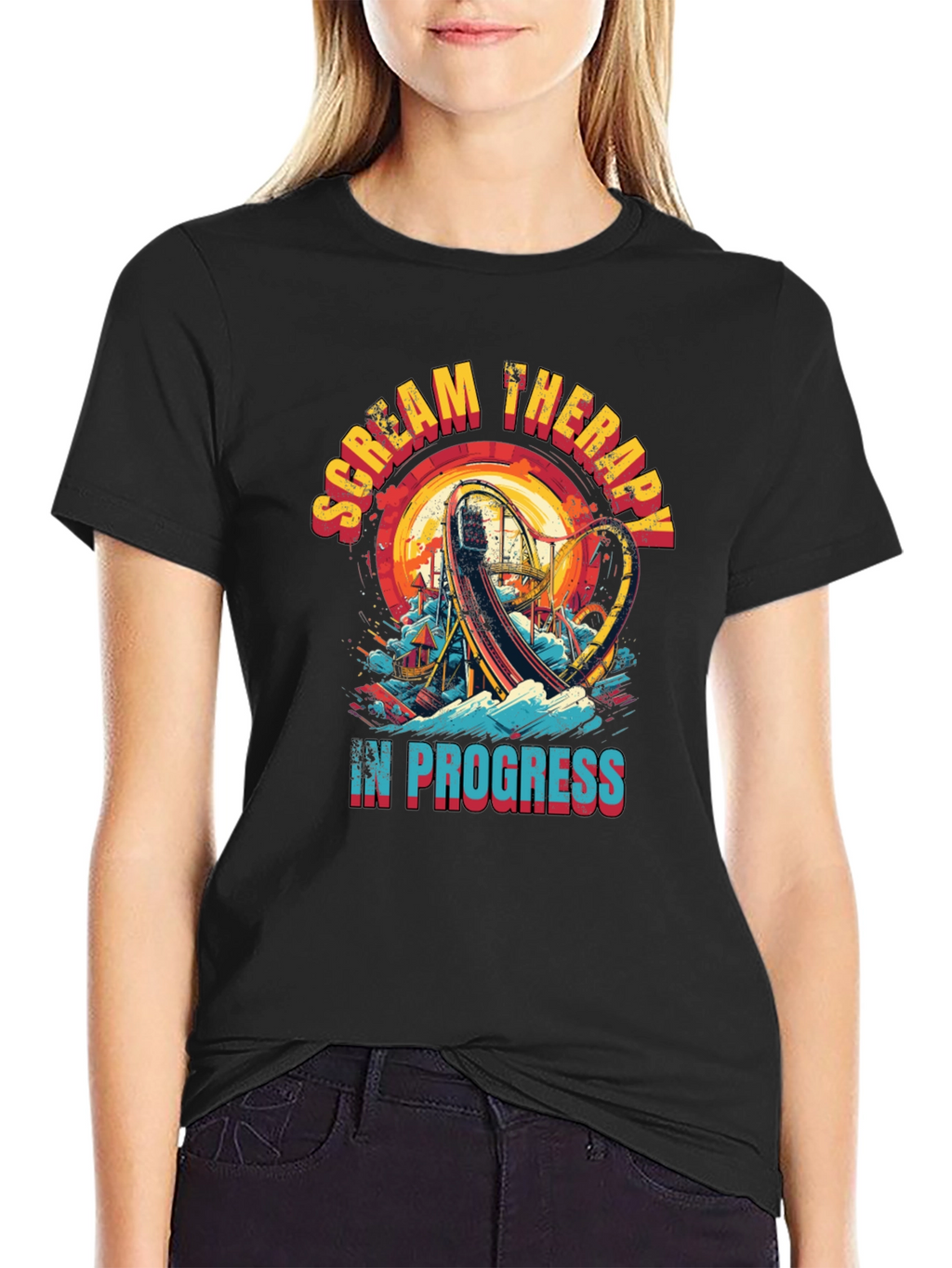 Scream Therapy T-Shirt: Roller Coaster Thrill Ride Design