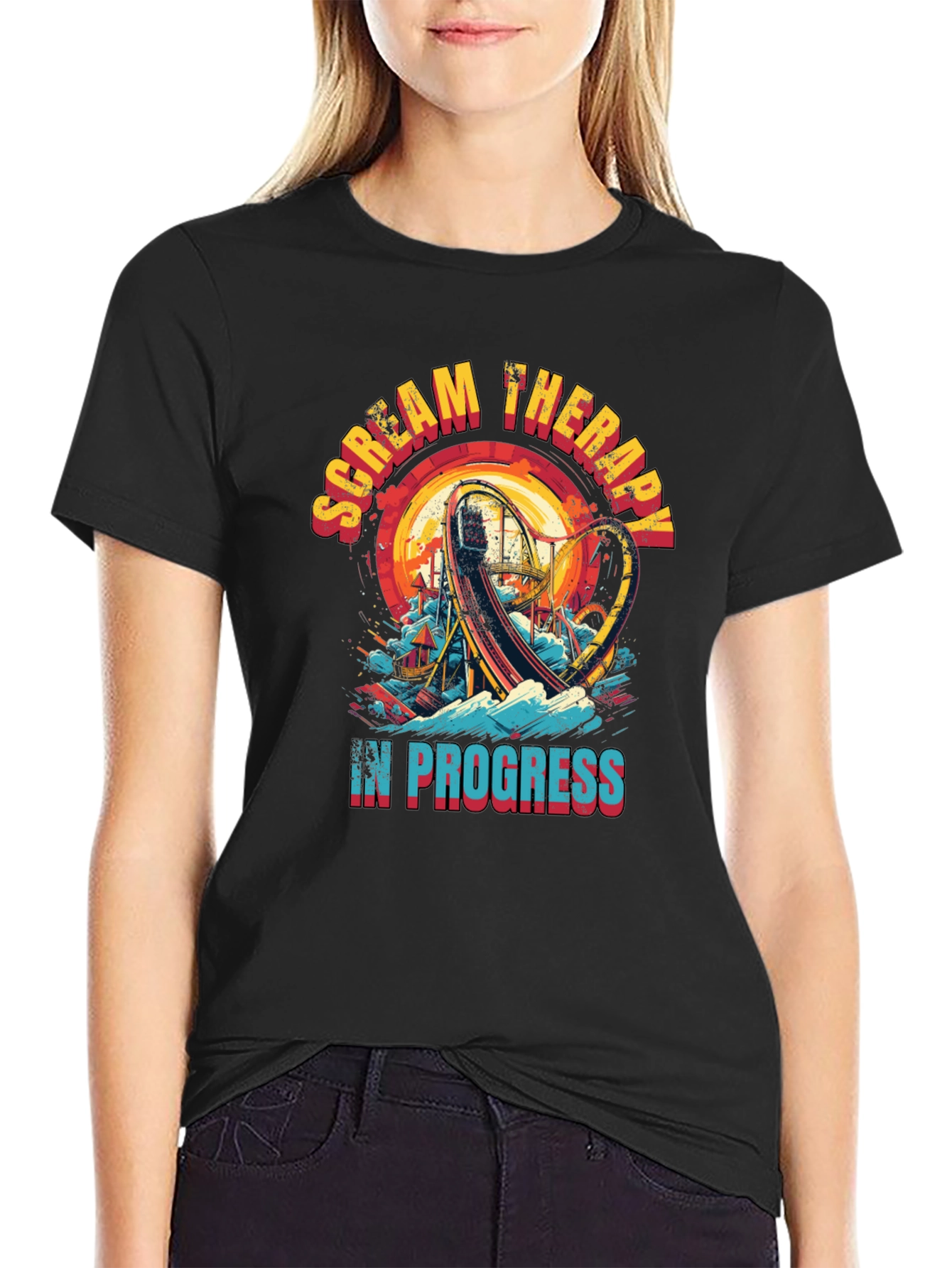 Scream Therapy T-Shirt: Roller Coaster Thrill Ride Design