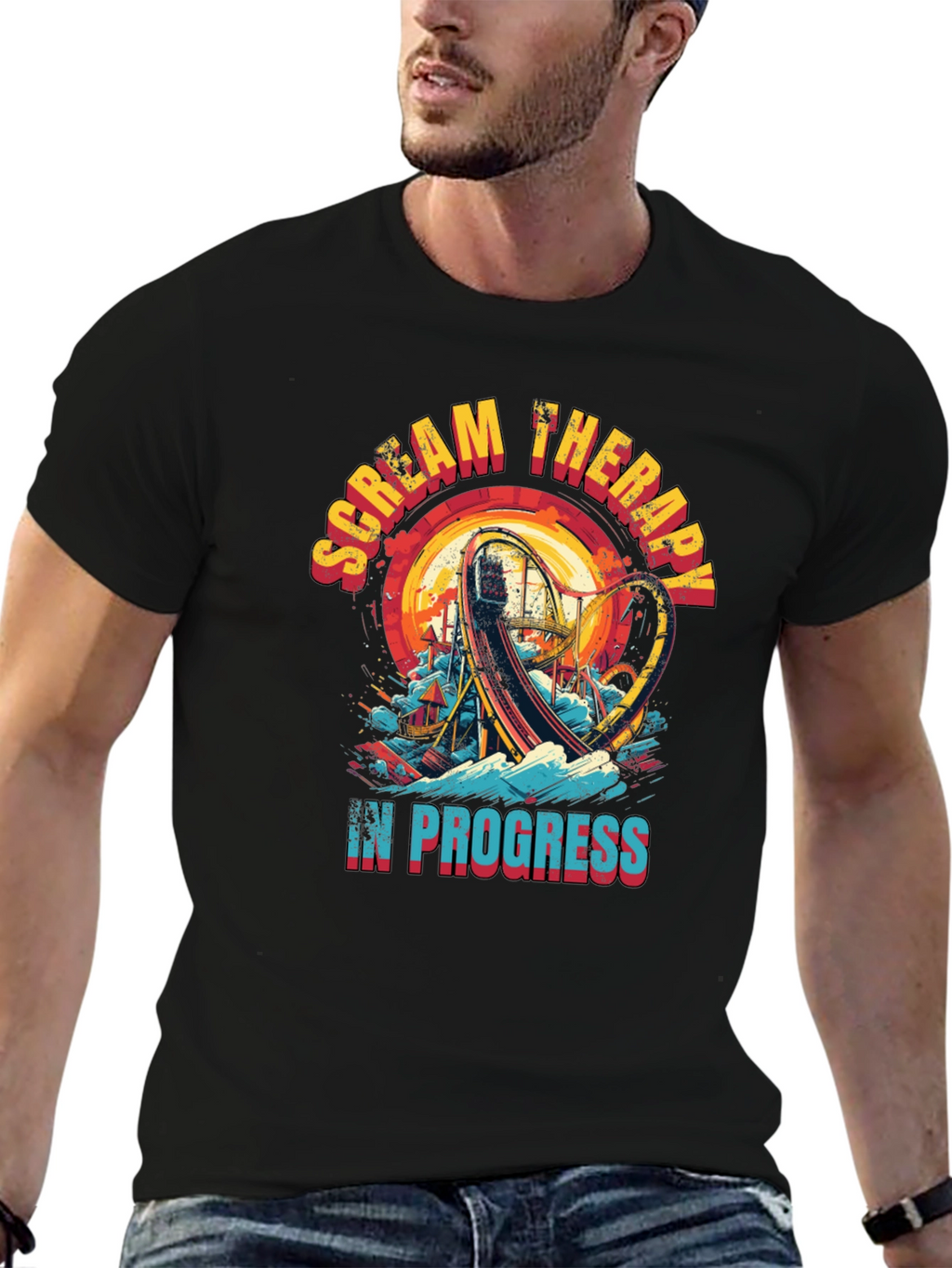 Scream Therapy T-Shirt: Roller Coaster Thrill Ride Design