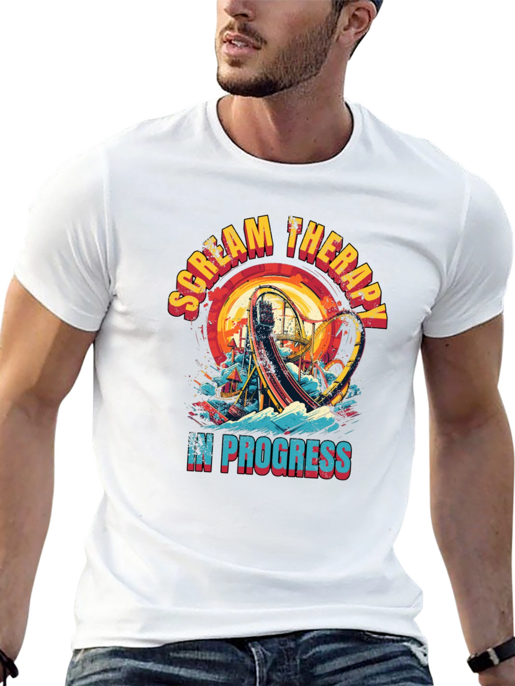 Scream Therapy T-Shirt: Roller Coaster Thrill Ride Design