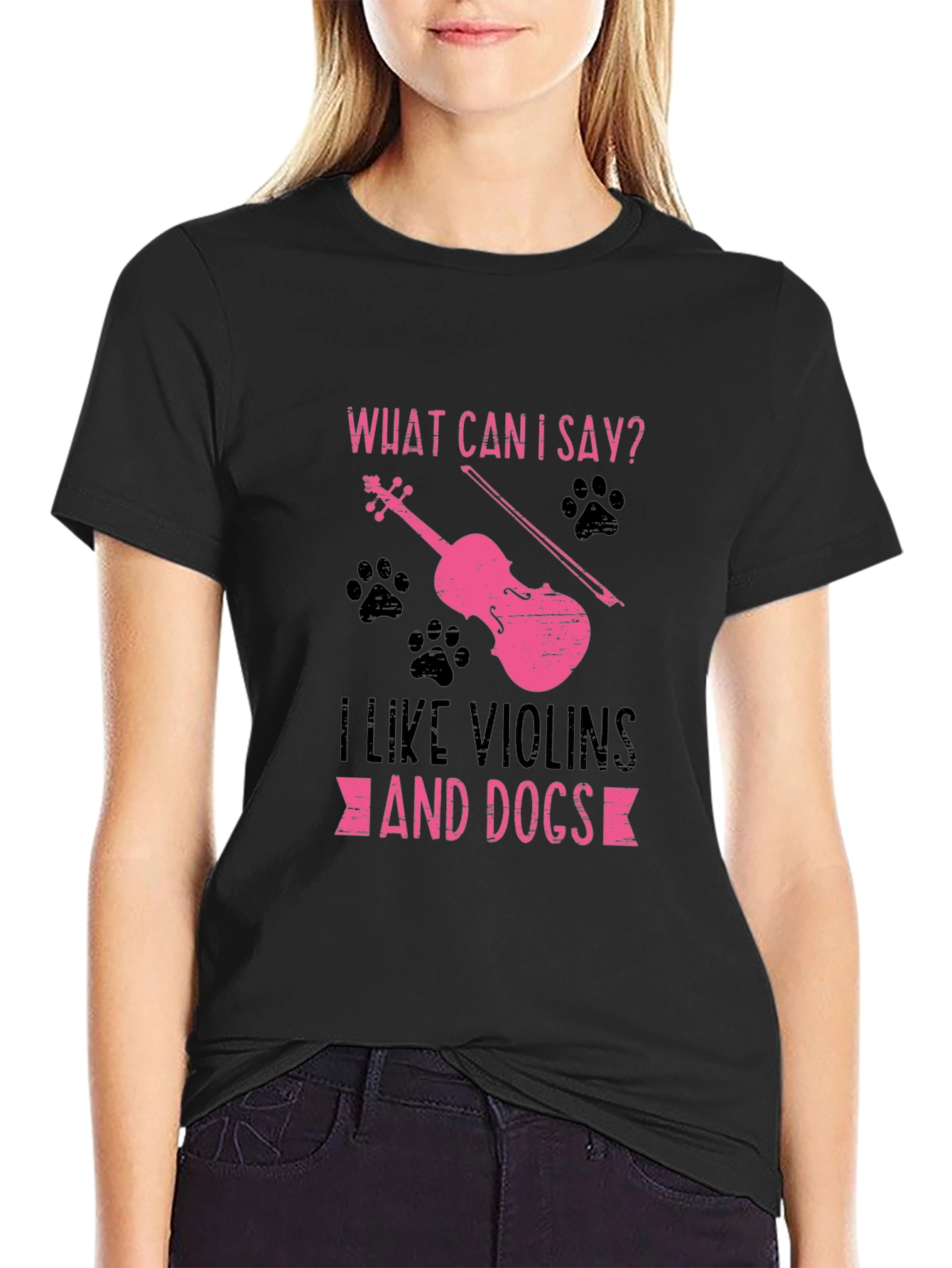 Violin and Dog Lover T-Shirt - Black
