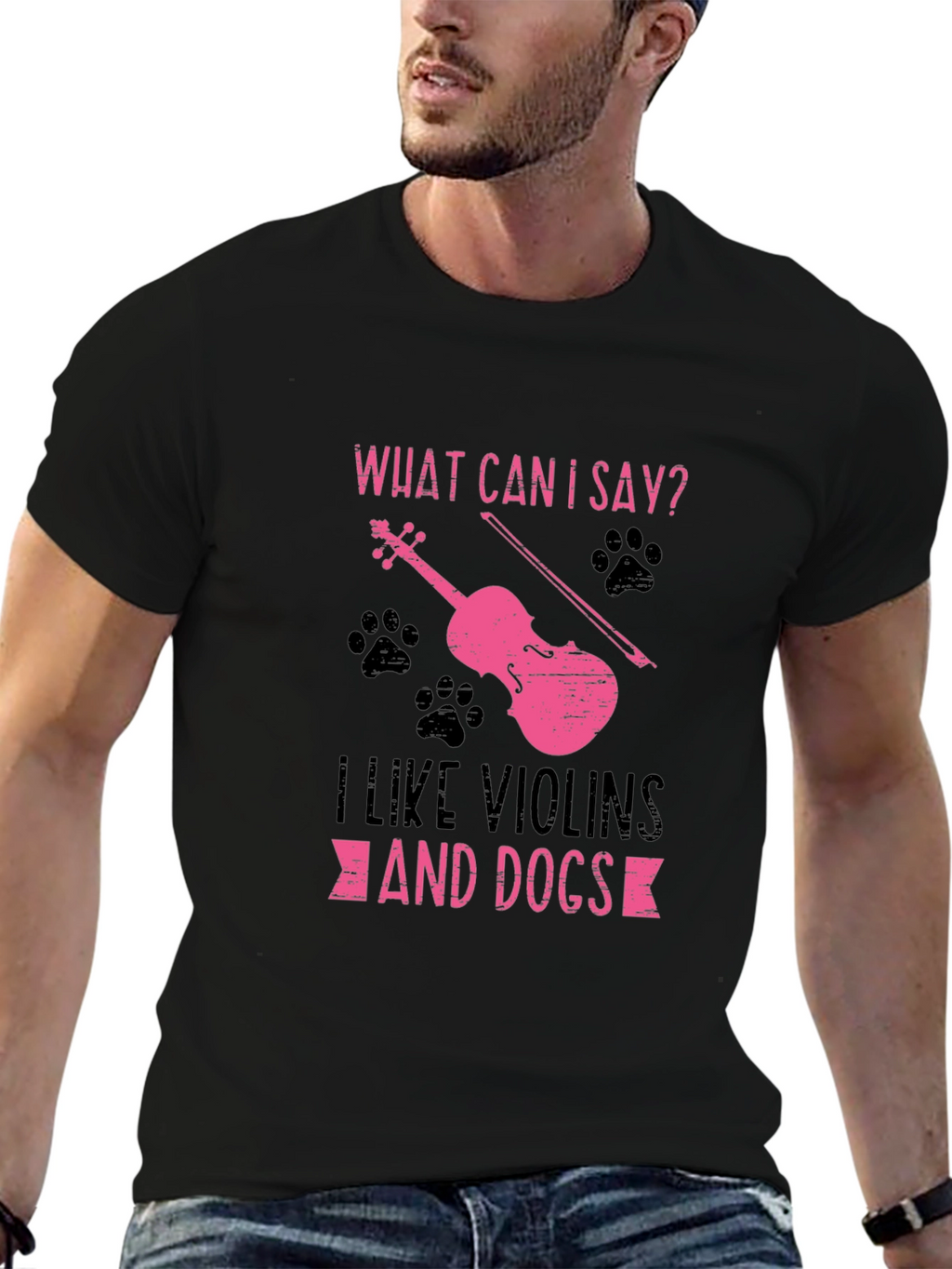 Violin and Dog Lover T-Shirt - Black