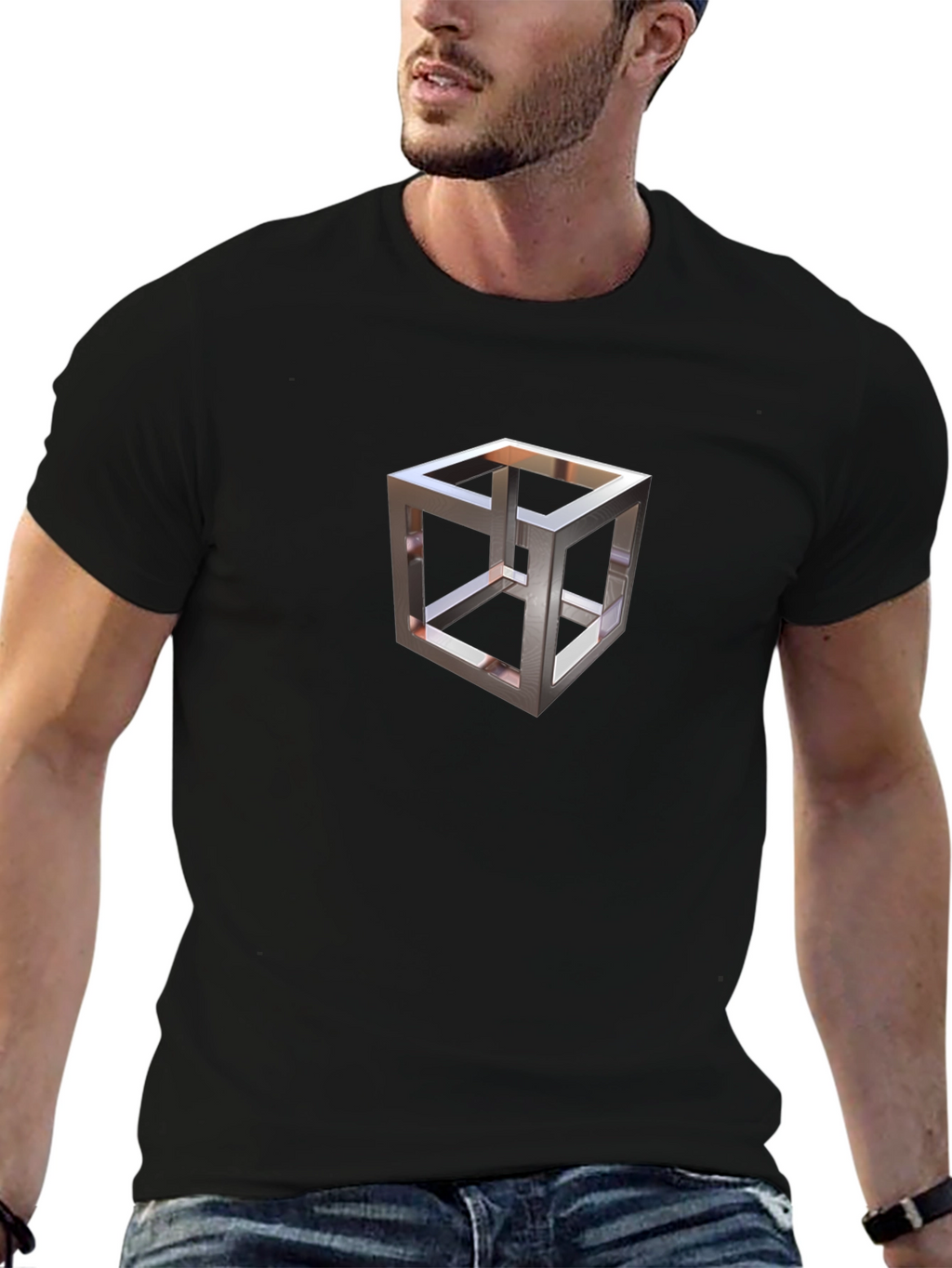Impossible Cube Graphic Tee - Modern Optical Illusion