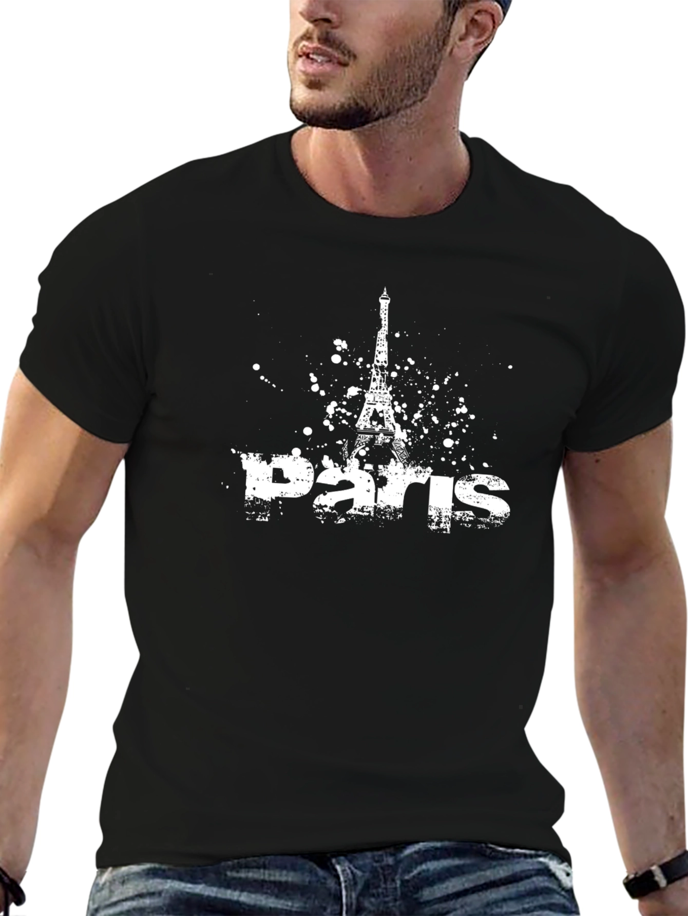 Paris Eiffel Tower Graphic T-Shirt - Black Cotton Tee