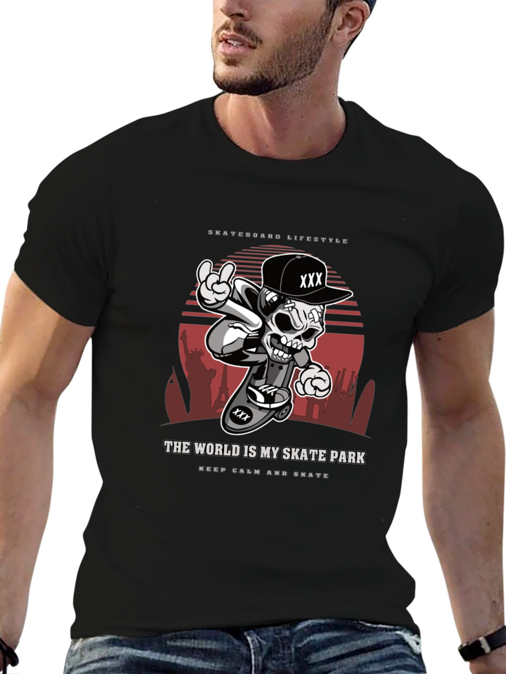 Skateboarding Lifestyle T-Shirt - Skull Design