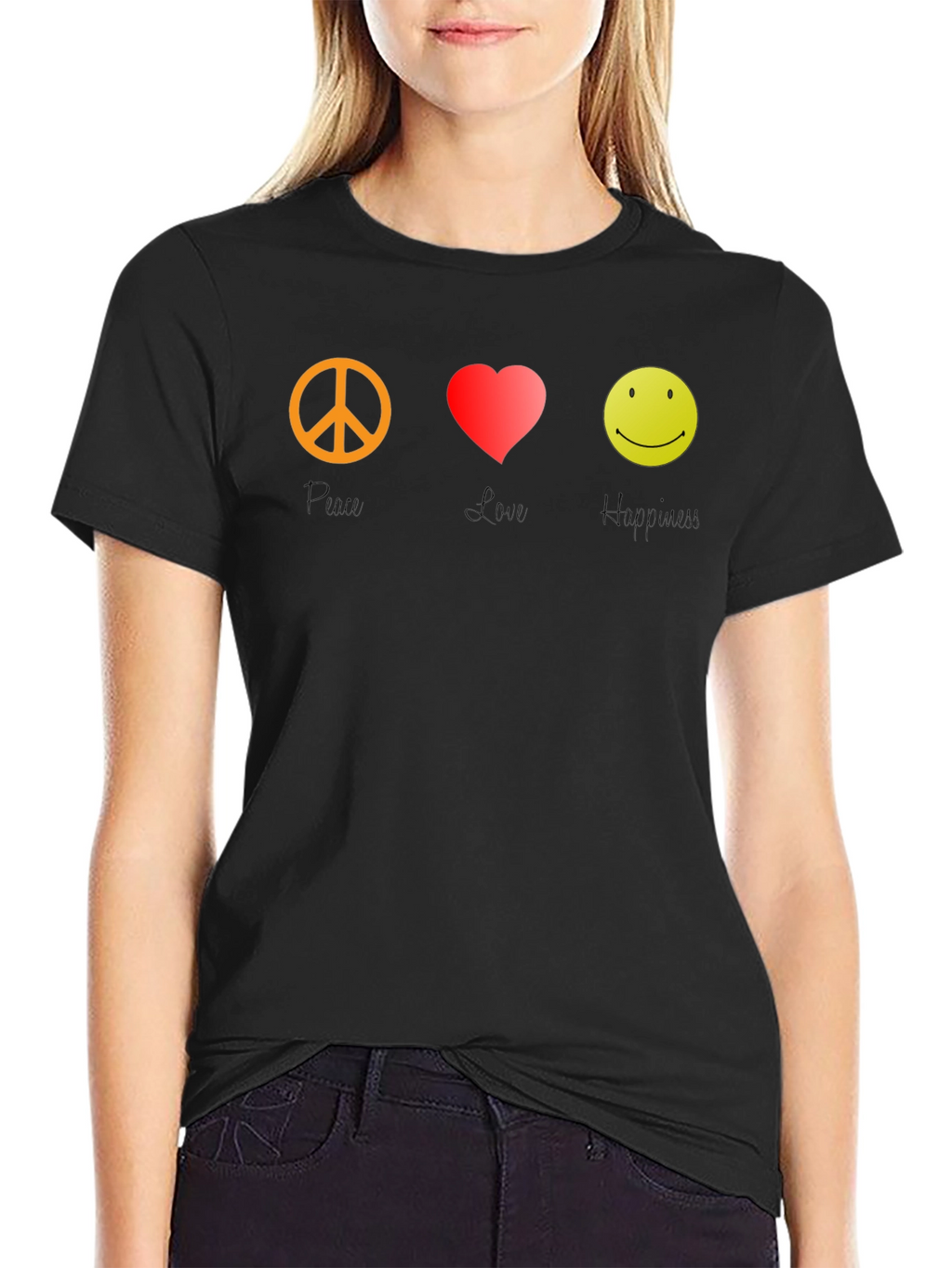 Peace Love Happy Graphic Tee - Black T-Shirt