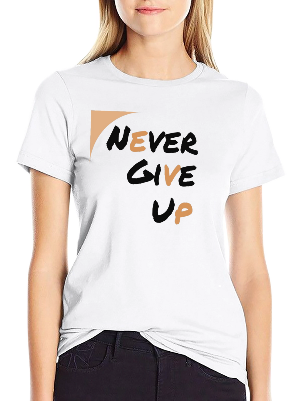 Never Give Up Black Graphic Tee