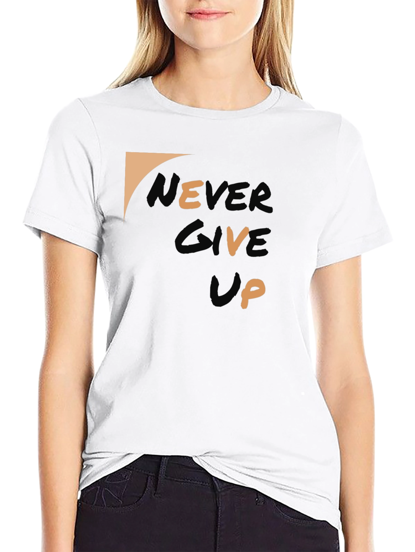 Never Give Up Black Graphic Tee