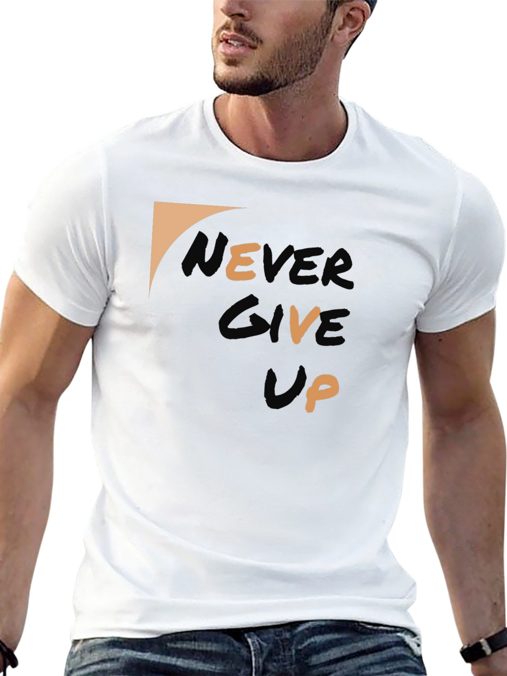 Never Give Up Black Graphic Tee