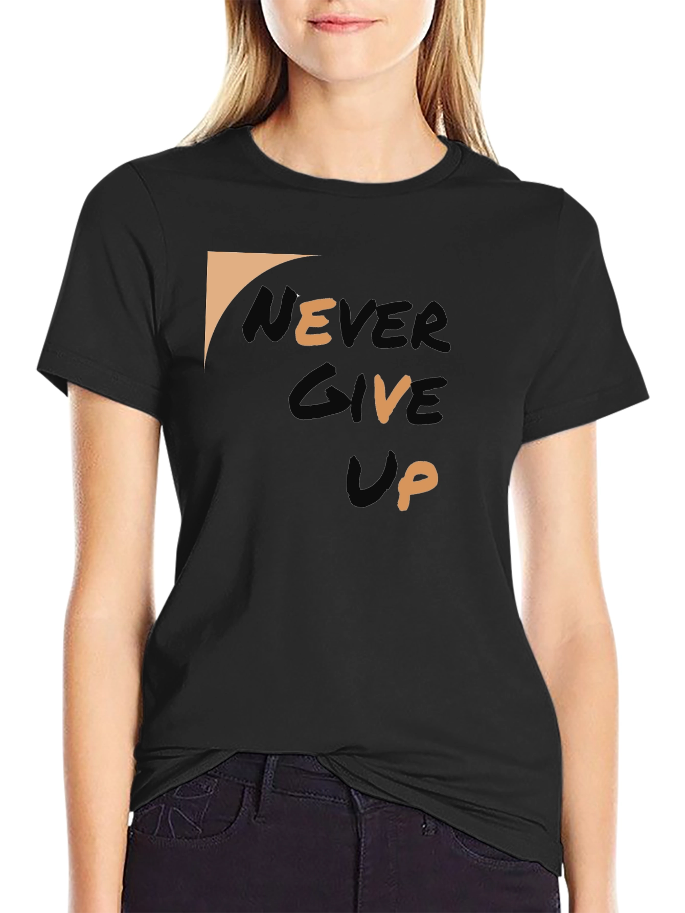 Never Give Up Black Graphic Tee