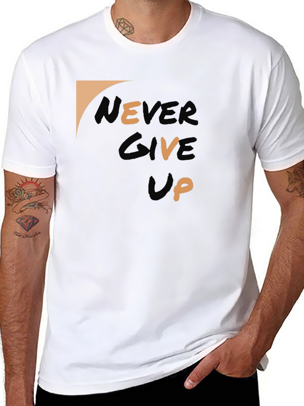 Never Give Up Black Graphic Tee