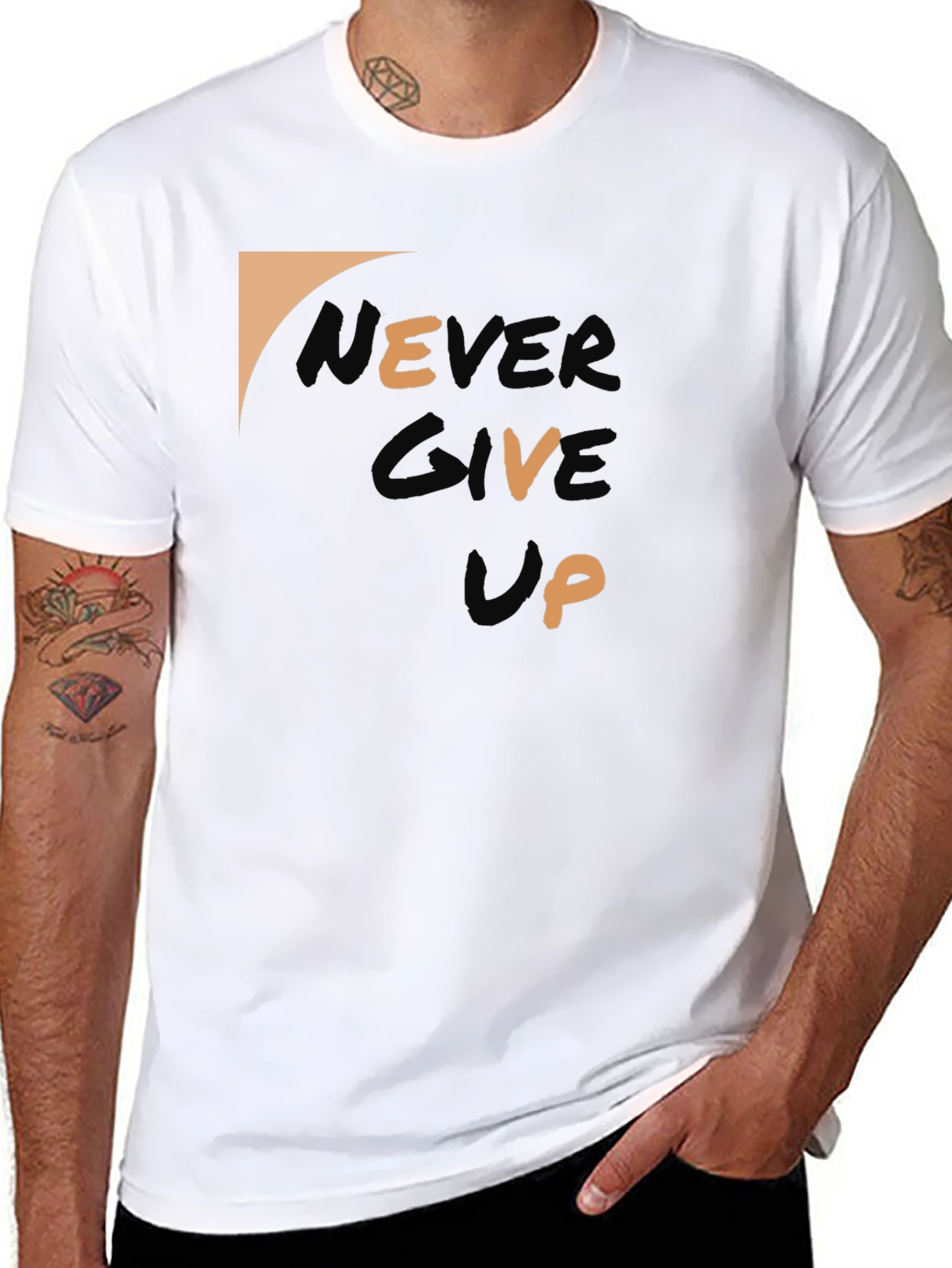Never Give Up Black Graphic Tee