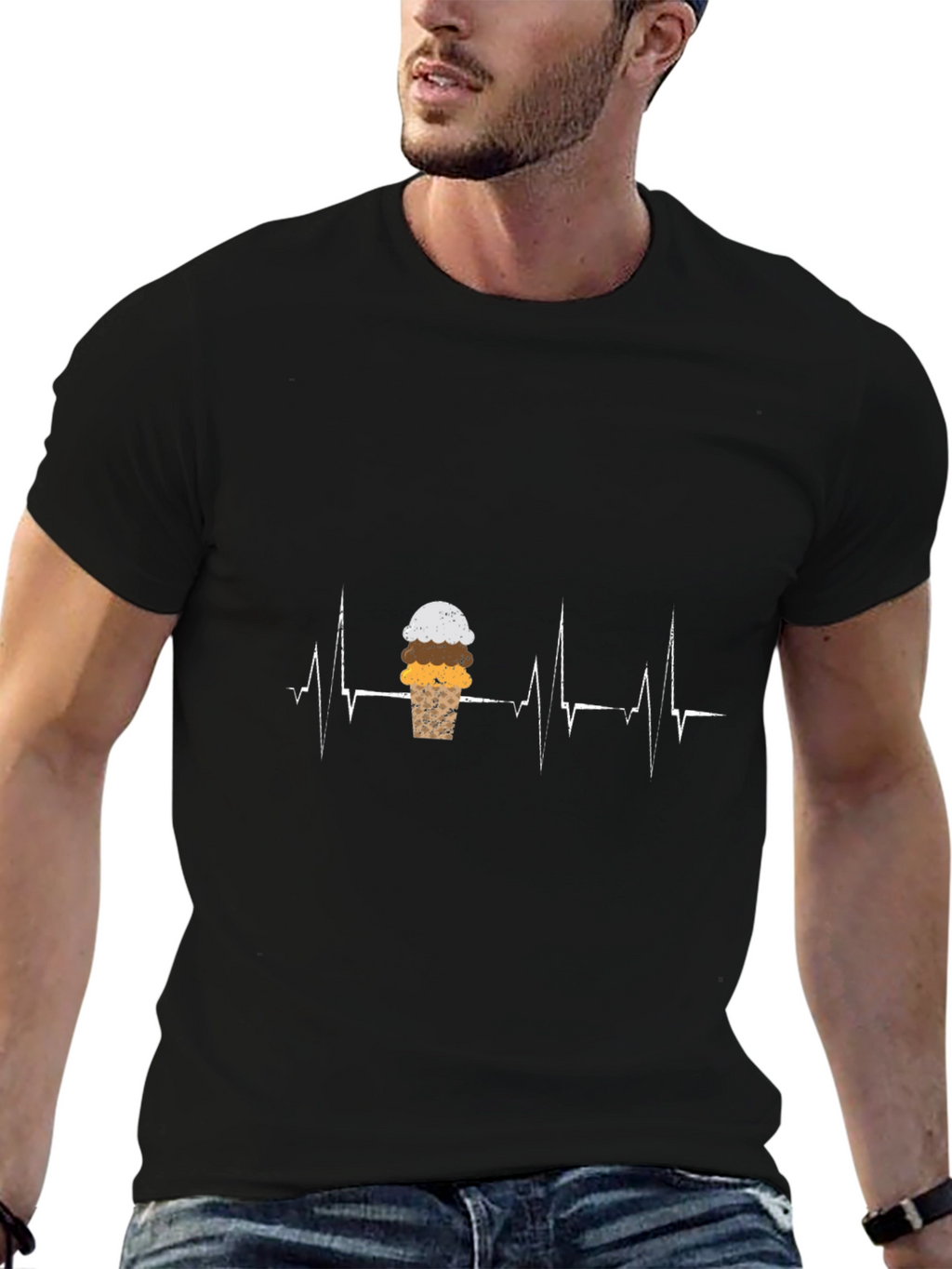 Ice Cream Heartbeat Graphic Tee - Black