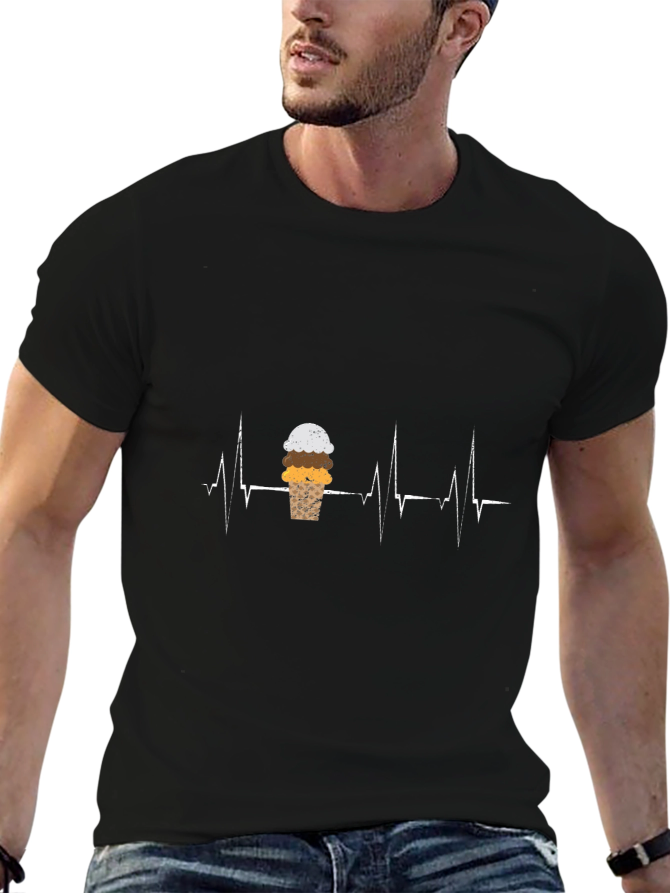 Ice Cream Heartbeat Graphic Tee - Black