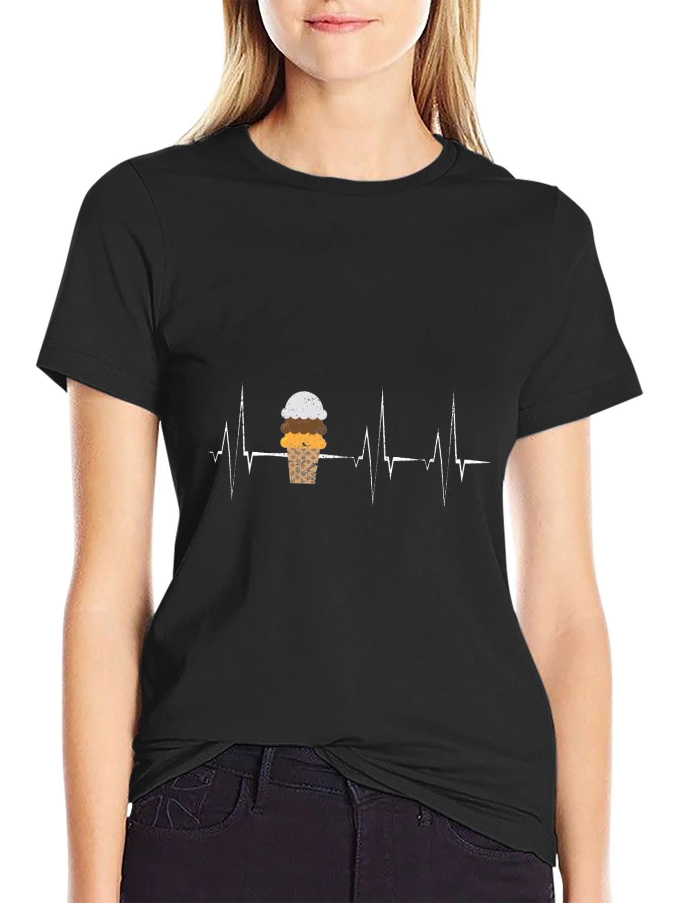 Ice Cream Heartbeat Graphic Tee - Black