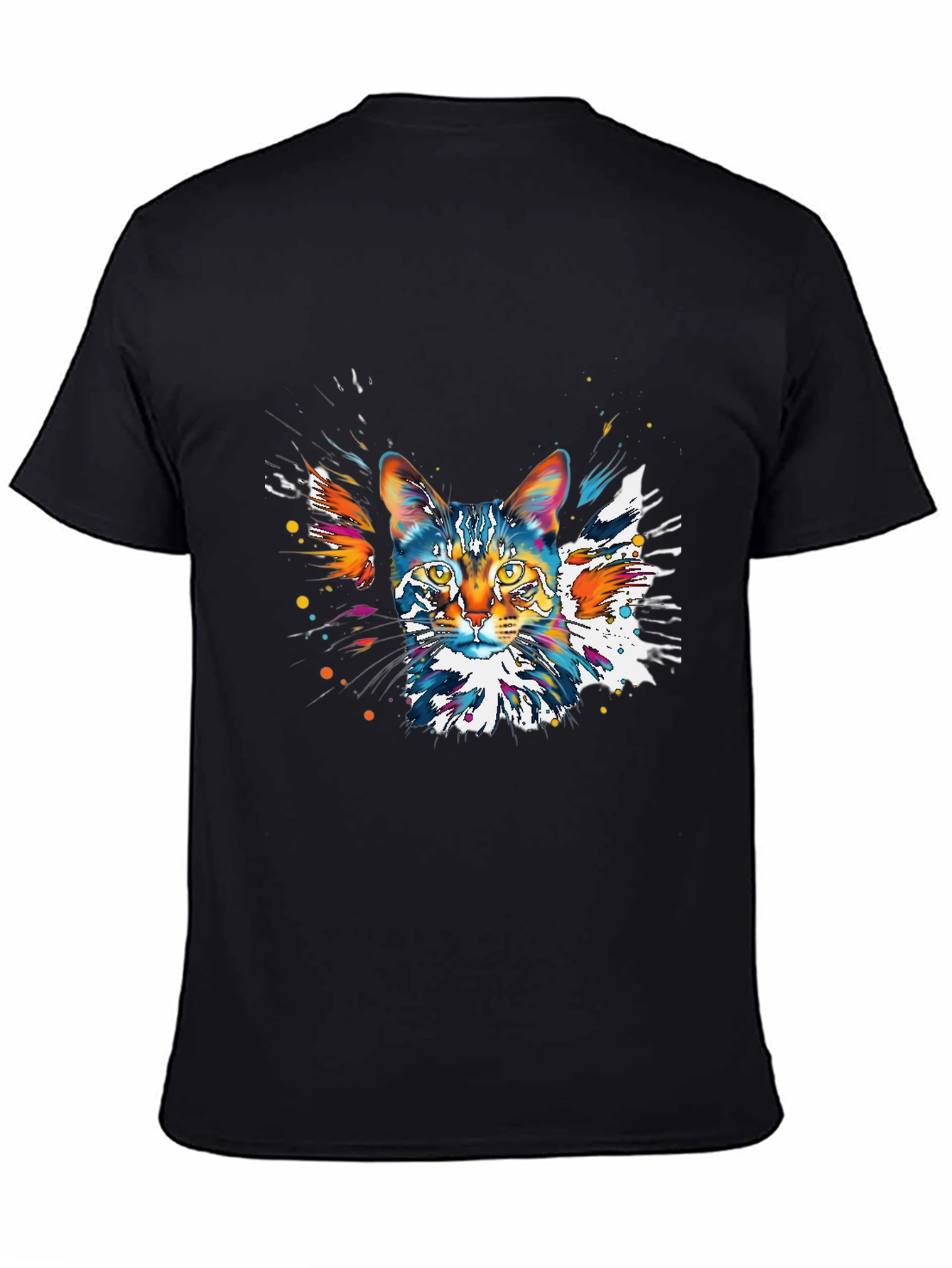 Colorful Cat Graphic Black T-Shirt