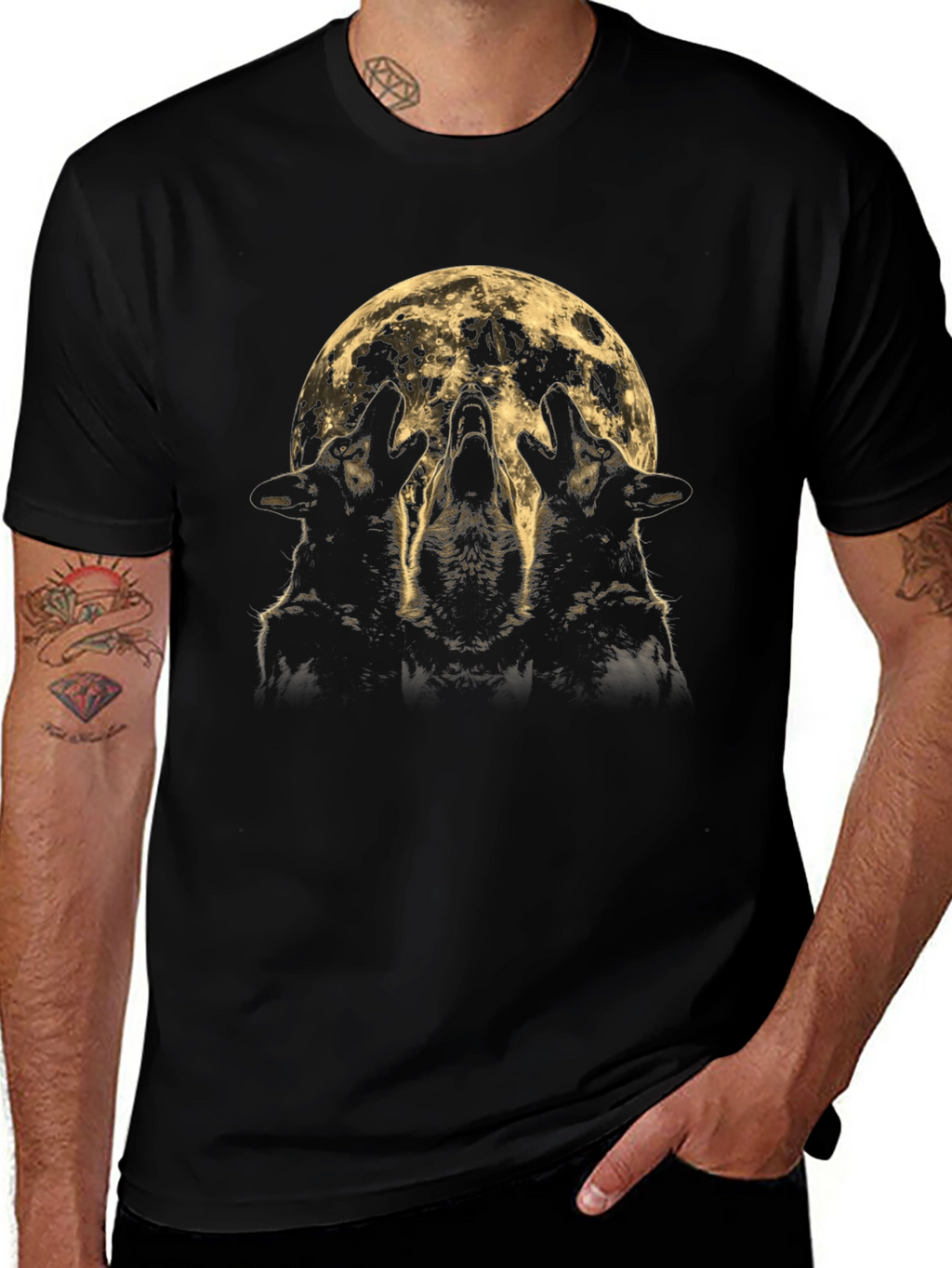Wolf Howl Moon Graphic Tee - Black