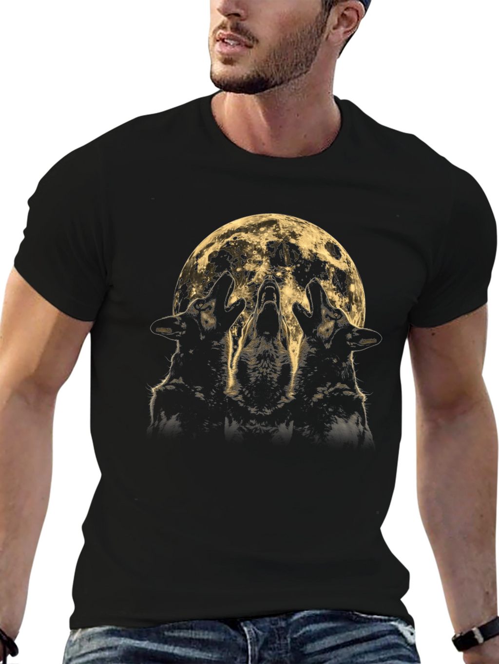 Wolf Howl Moon Graphic Tee - Black