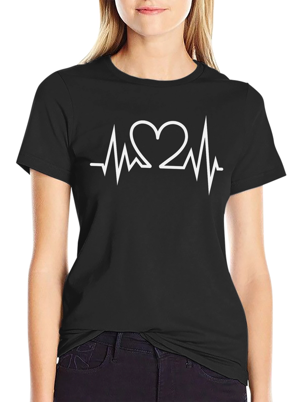 Heartbeat Love Graphic Tee - Black Crew Neck