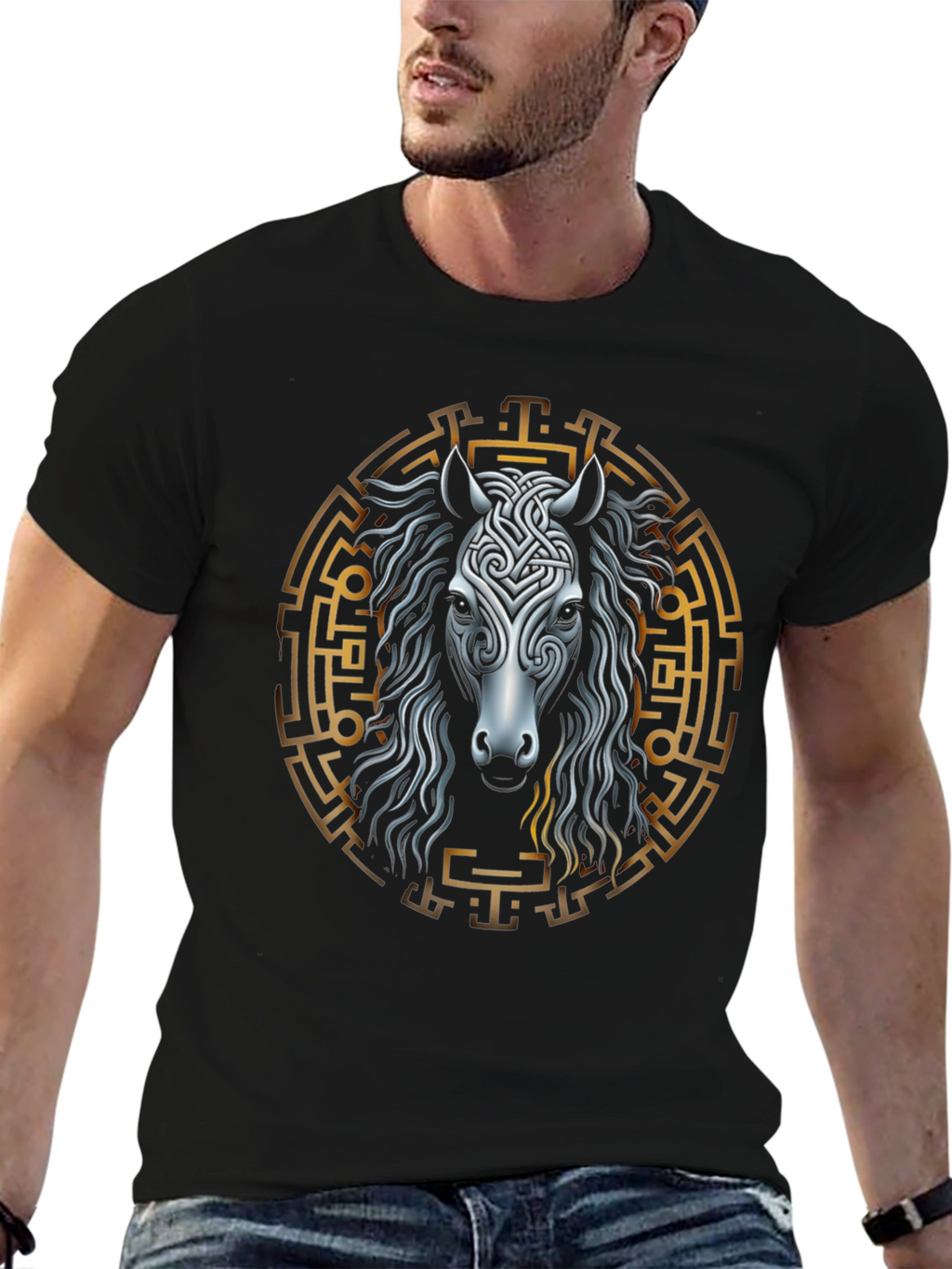 Celtic Horse Graphic Tee - Black