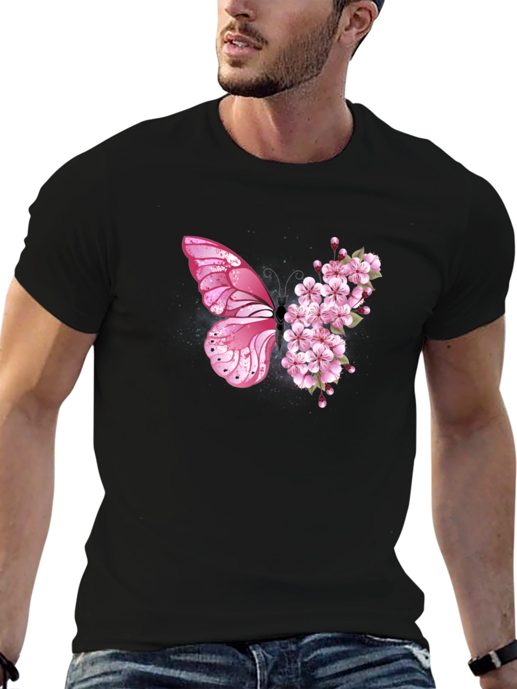 Butterfly Floral Graphic Tee - Black Unisex T-Shirt