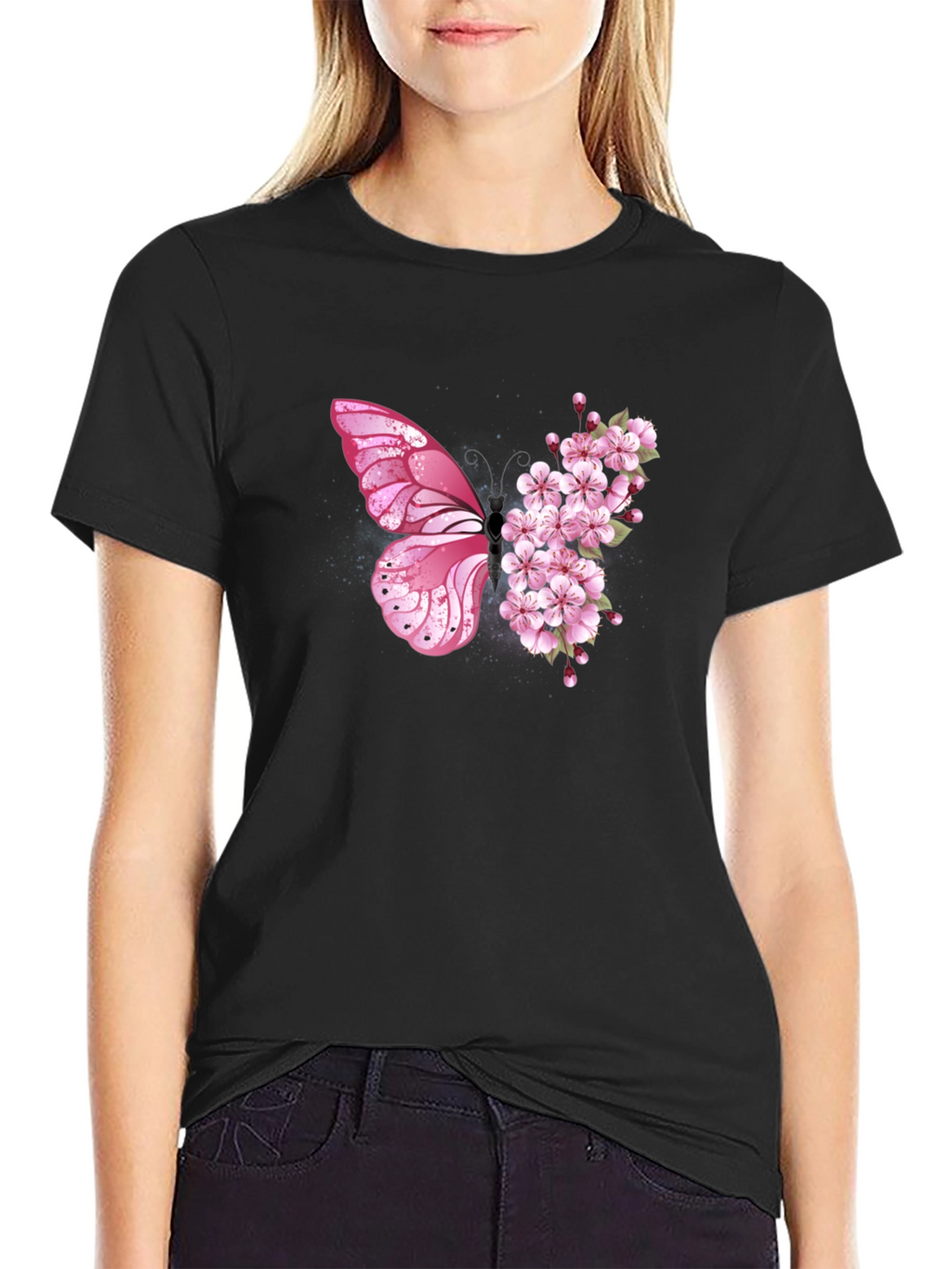 Butterfly Floral Graphic Tee - Black Unisex T-Shirt