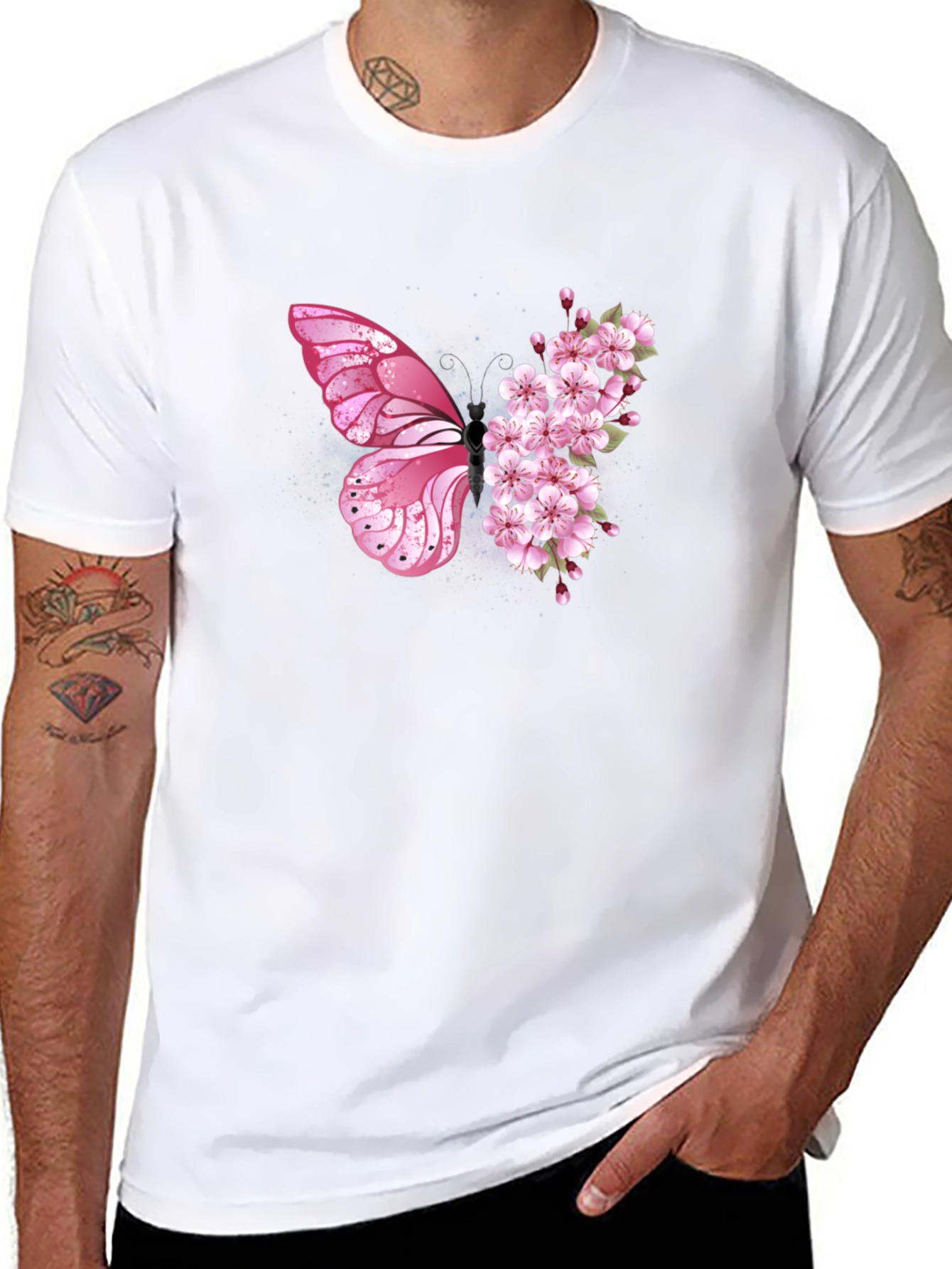 Butterfly Floral Graphic Tee - Black Unisex T-Shirt