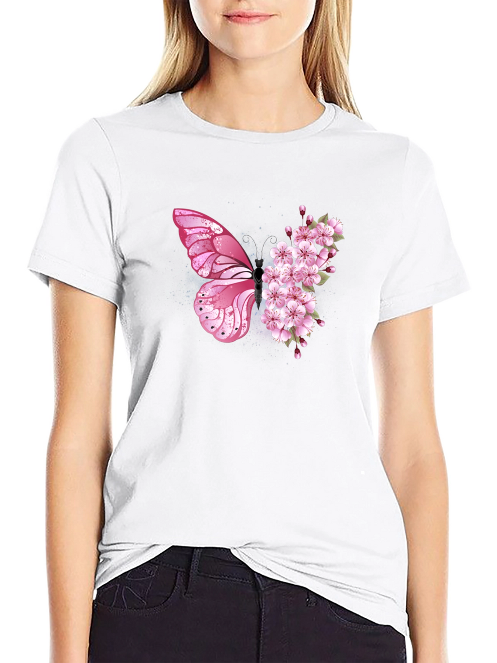 Butterfly Floral Graphic Tee - Black Unisex T-Shirt