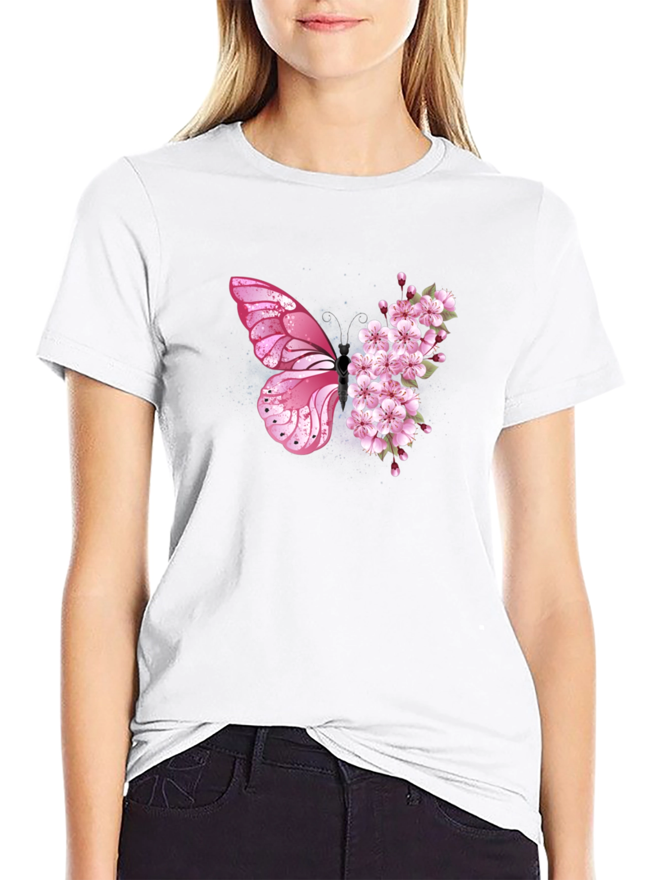 Butterfly Floral Graphic Tee - Black Unisex T-Shirt