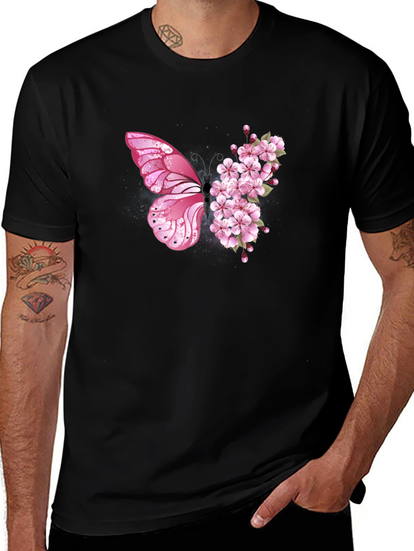 Butterfly Floral Graphic Tee - Black Unisex T-Shirt