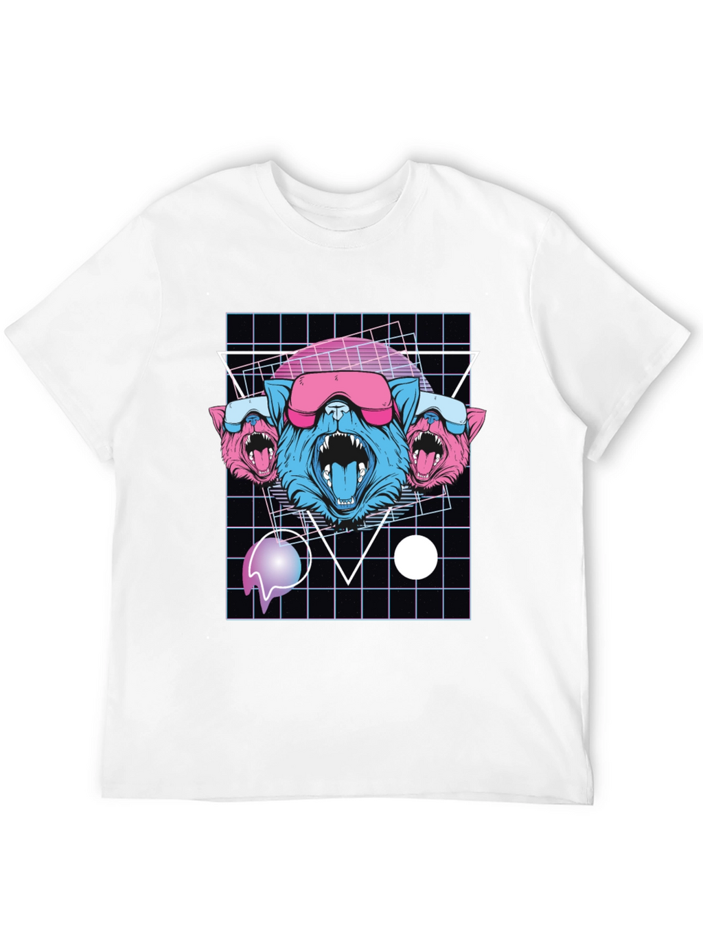 Retro Cyberpunk Three-Headed Wolf Graphic Tee