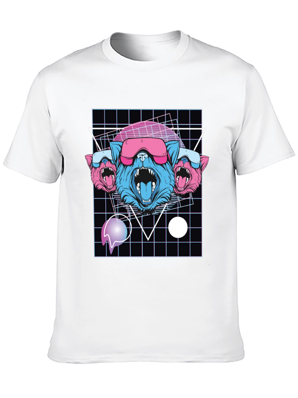 Retro Cyberpunk Three-Headed Wolf Graphic Tee