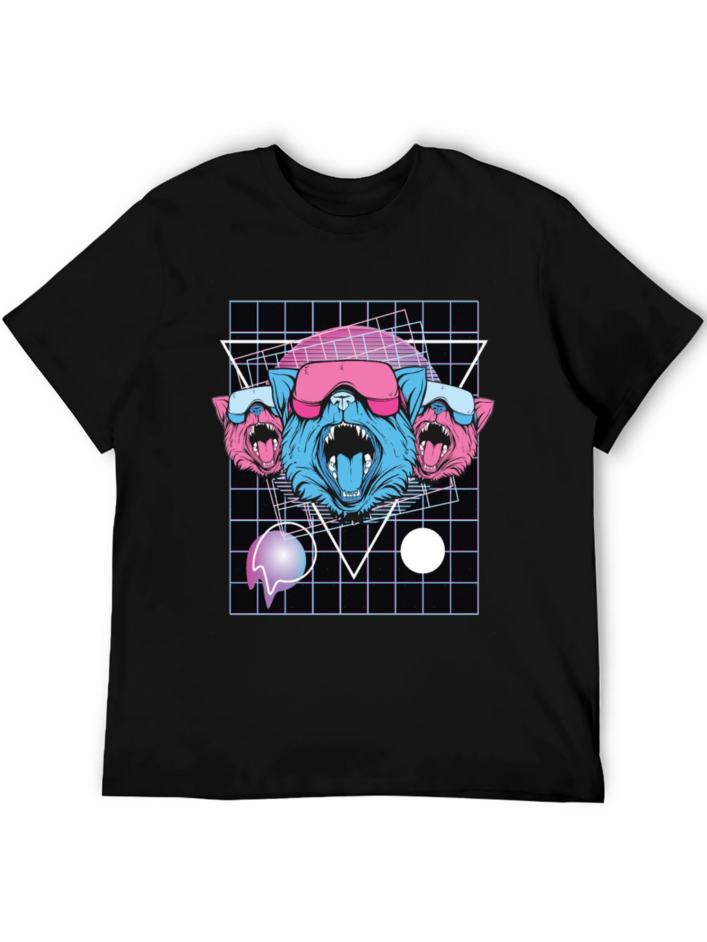 Retro Cyberpunk Three-Headed Wolf Graphic Tee