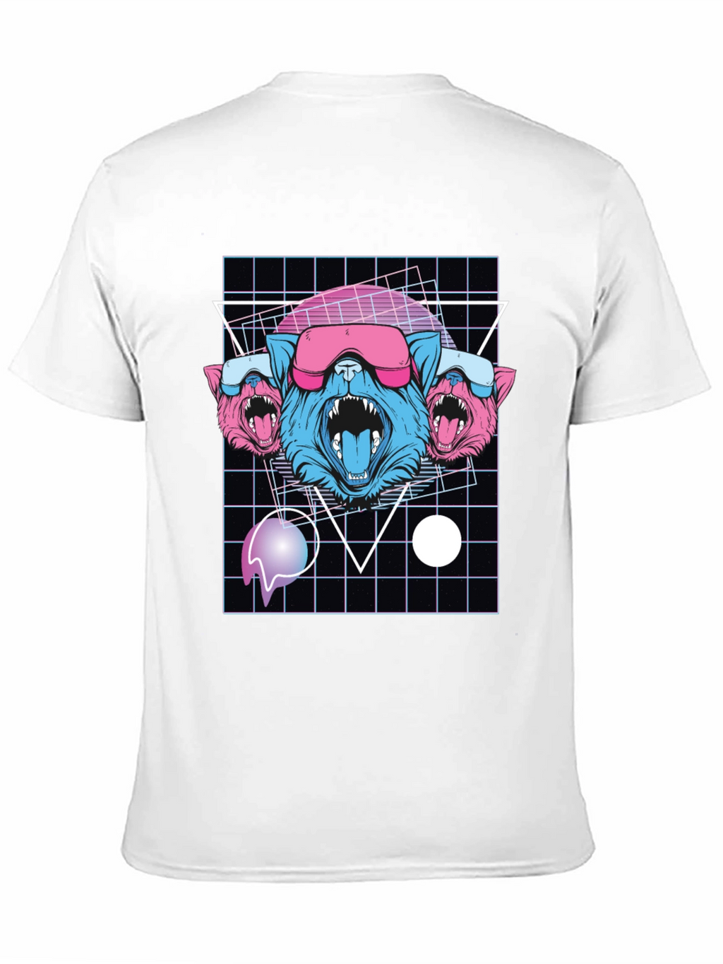 Retro Cyberpunk Three-Headed Wolf Graphic Tee